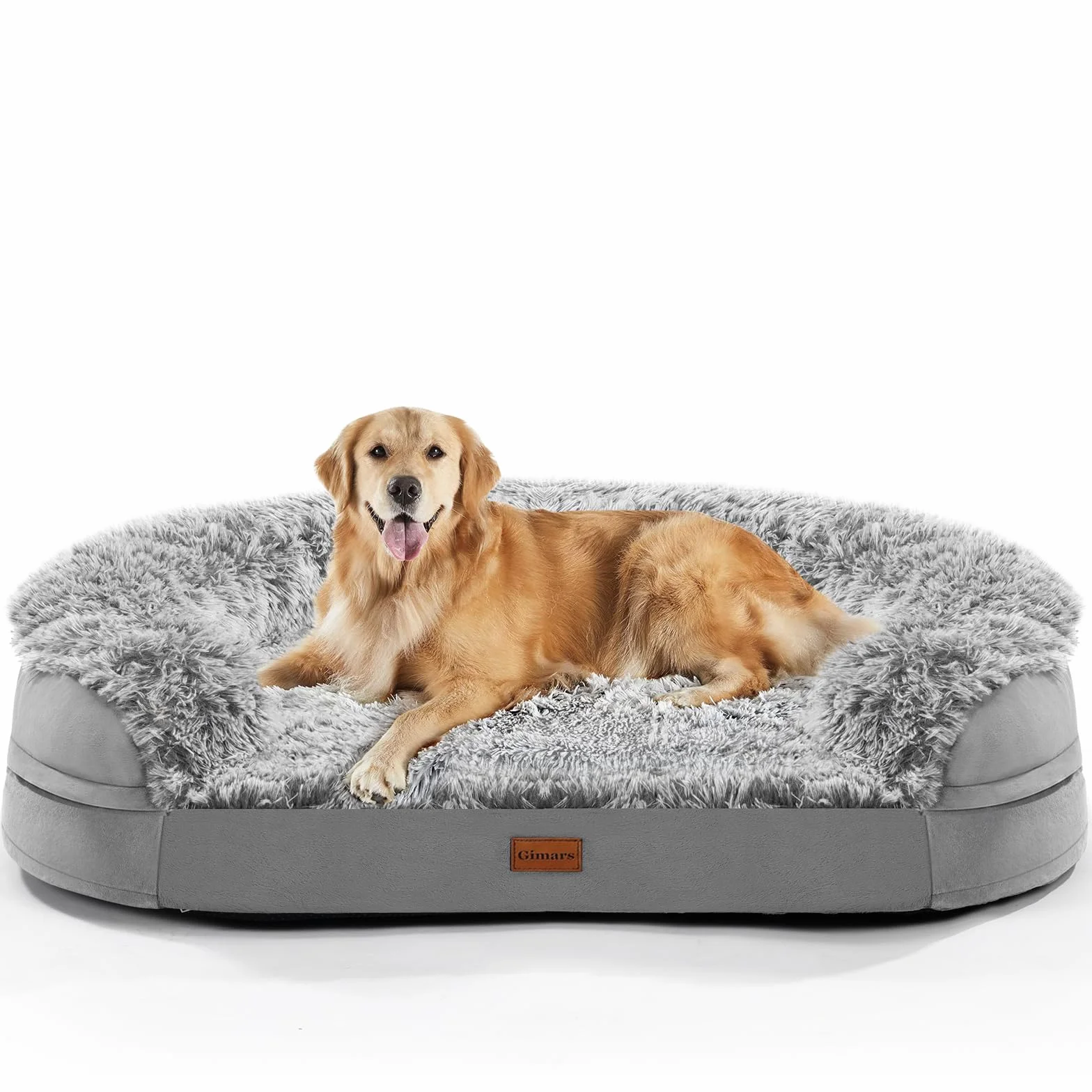 Gimars 9,5 cm Épais XL Lit Orthopédique pour Chiens de Très Grande et Seniors, Lit de Soutien avec Mousse Alvéolée 28D, Housse en Peluche Amovible et Lavable, Doublure Imperméable, Semi-Circulaire
