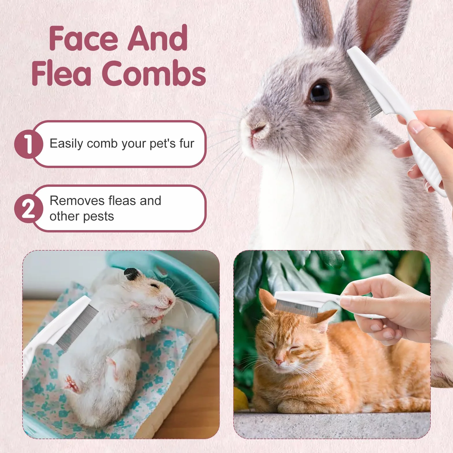 Kit de Toilettage pour Lapin 8 Pièces avec Coupe-ongles, Lime, Peigne à Puces, Gant de Bain, Brosse
