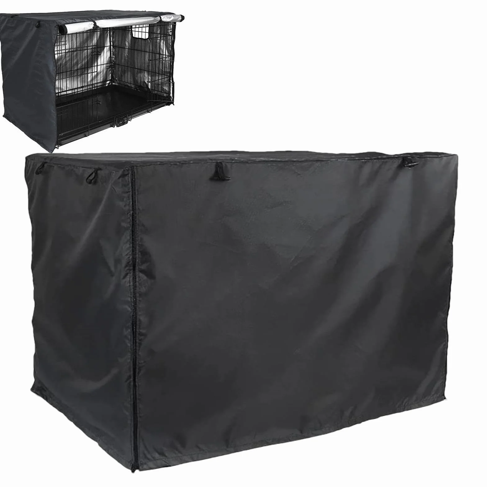 Housse de niche pour chien en tissu enduit d'argent double porte imperméable anti-UV avec fenêtre d'aération extérieur