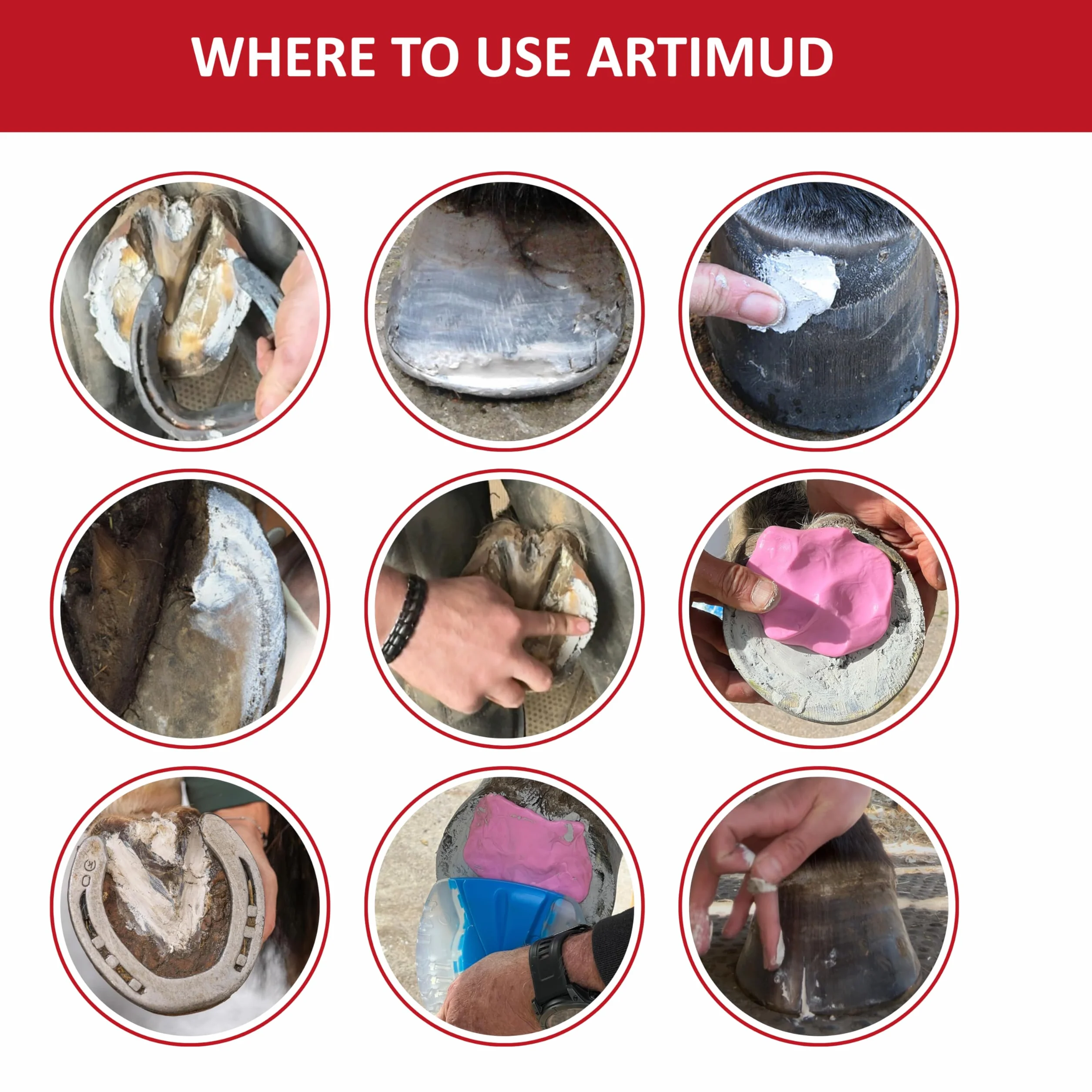 Artimud – Mastic pour sabot de cheval | Traitement du muguet | 750 g | Argile de sabot de cheval à l'eucalyptus | Protection de grenouille équine et de la semelle | Red Horse Products | Boue naturelle