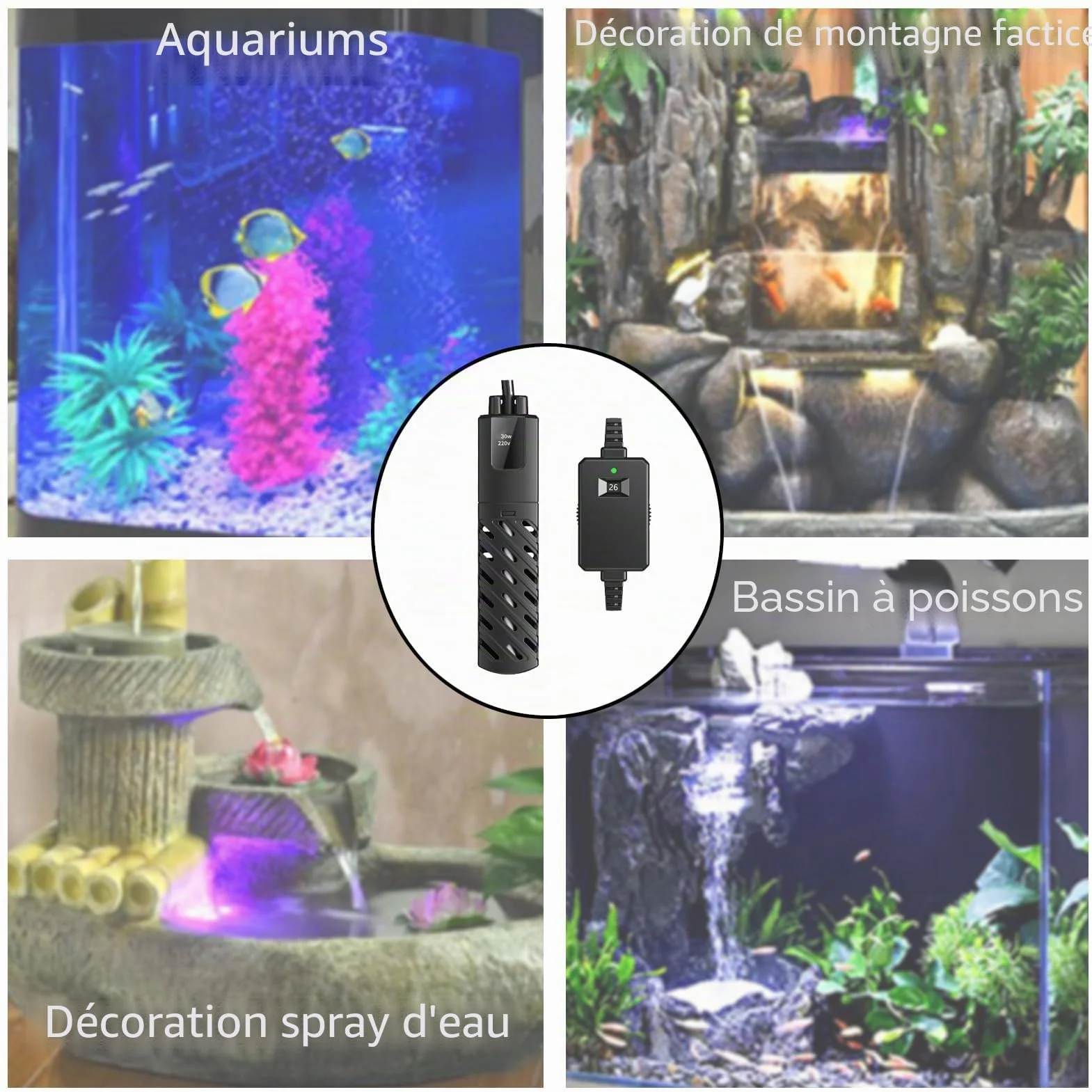 GERUI Mini Chauffage d'aquarium 15L, 100-240 V, 50/60 Hz, Plage de contrôle de la température : 20 °C à 34 °C, utilisé pour Aquarium et Aquarium PTC Isolation Thermique constante Automatique Fine