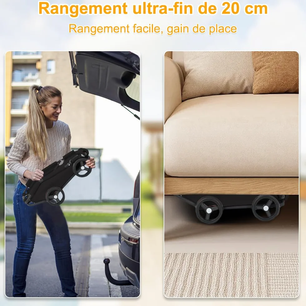 Poussette pour animaux de compagnie pliable 4 roues, pour chiens et chats jusqu'à 10 kg, avec poignée de traction