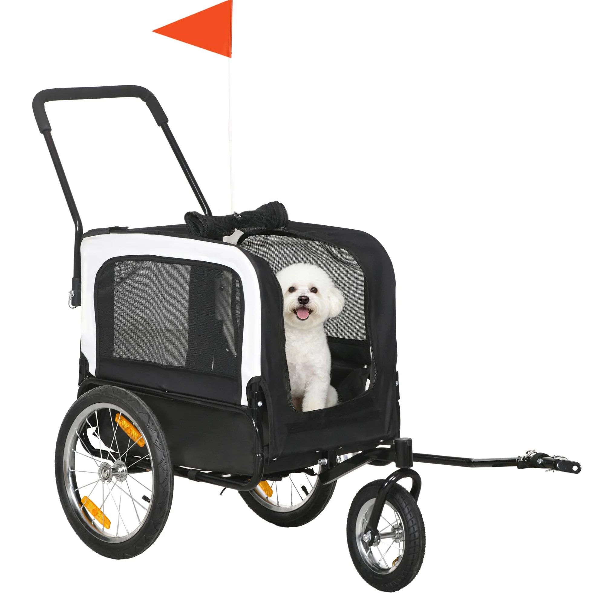 PawHut Remorque vélo Jogger 2 en 1 pour Animaux de Compagnie, remorque à vélo pour Chien, Noir