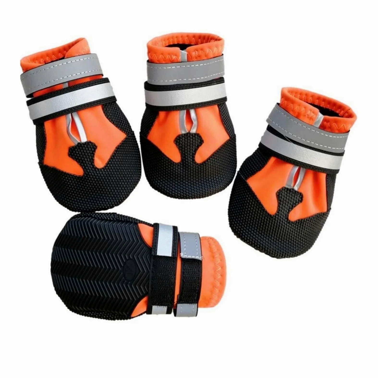 Chaussures pour chien en maille respirante avec sangles réfléchissantes, semelles antidérapantes, protections de pattes réglables pour une utilisation en intérieur et en extérieur (orange, taille M)