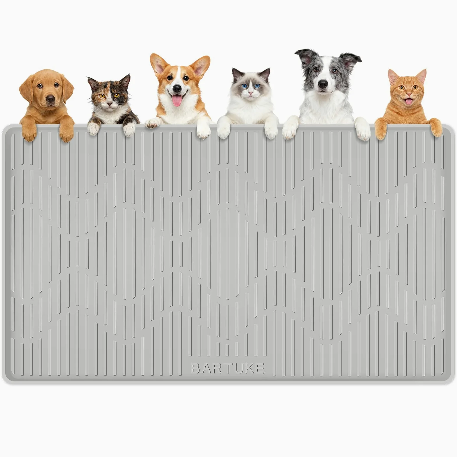 Tapis d'alimentation en silicone pour chat et chien, 140 x 96,5 cm, extra large pour gamelle pour chats et chiens, set de table pour nourriture et eau avec bord surélevé, imperméable, étanche