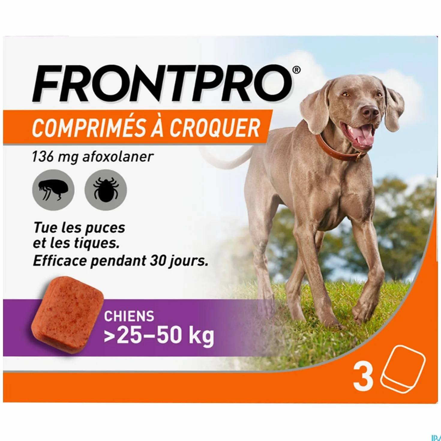 FRONTPRO Flea and Tick Tablets for Dog 25-50 kg 3X 136mg