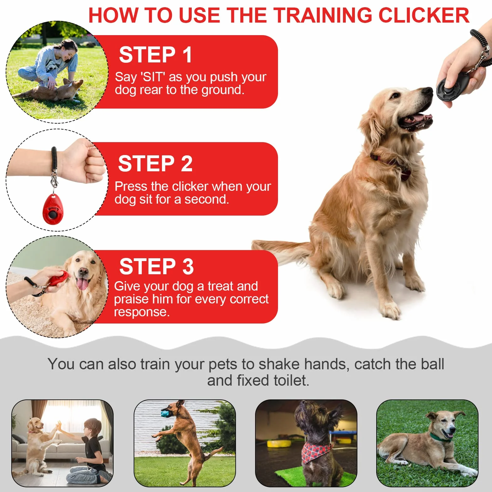16 Pièces Chiens Clicker Formation, Pet Training Clicker, Professionnel Clicker avec Dragonne élastique, Dog Clicker Training, Dressage de Chiens Clicker pour Chat, Cheval, Chien