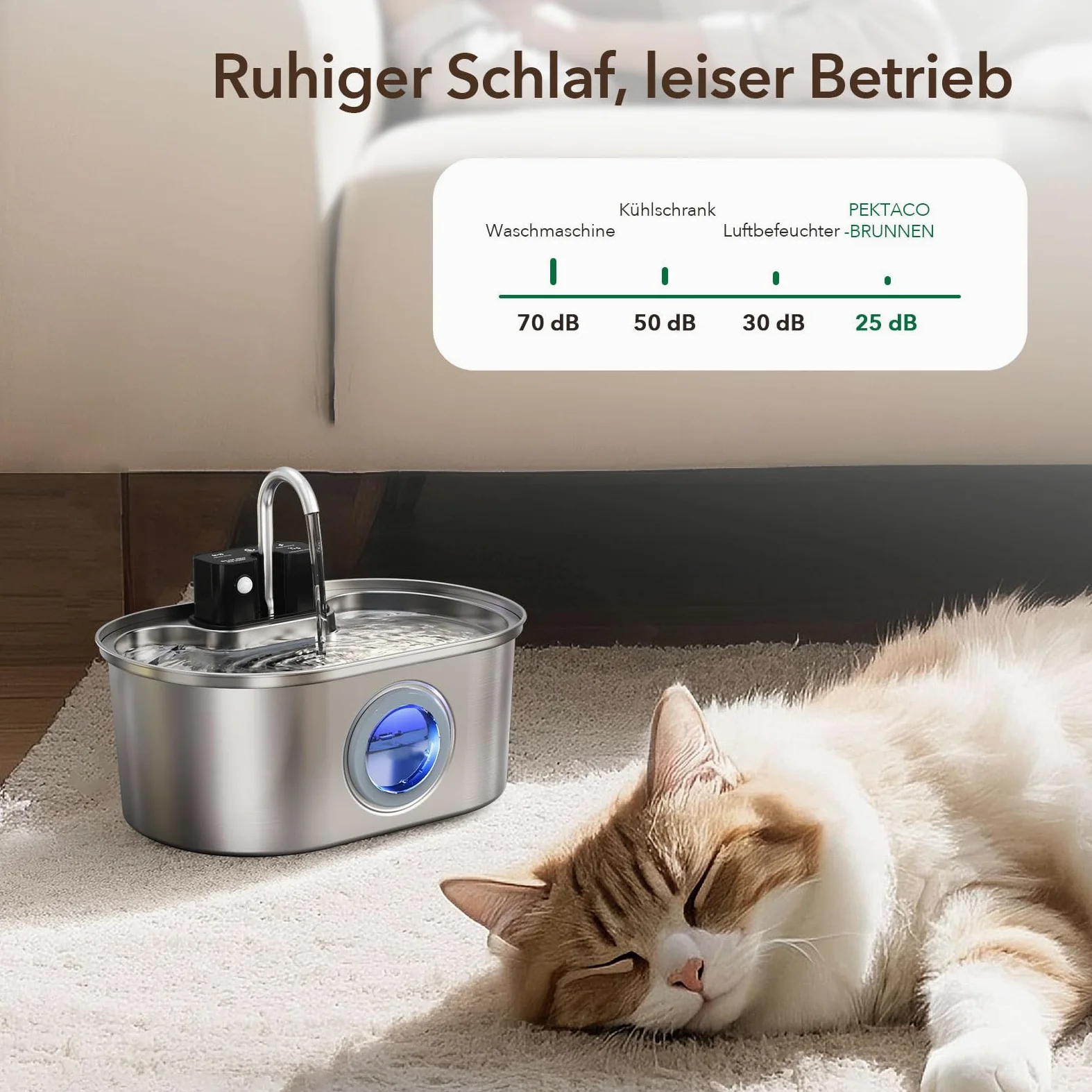 Fontaine à Eau sans Fil pour Chat 3,2 L – INOX, à Piles, avec capteur de Mouvement, Pompe silencieuse, Filtration Multiple, sans BPA, Facile à Nettoyer, pour intérieur