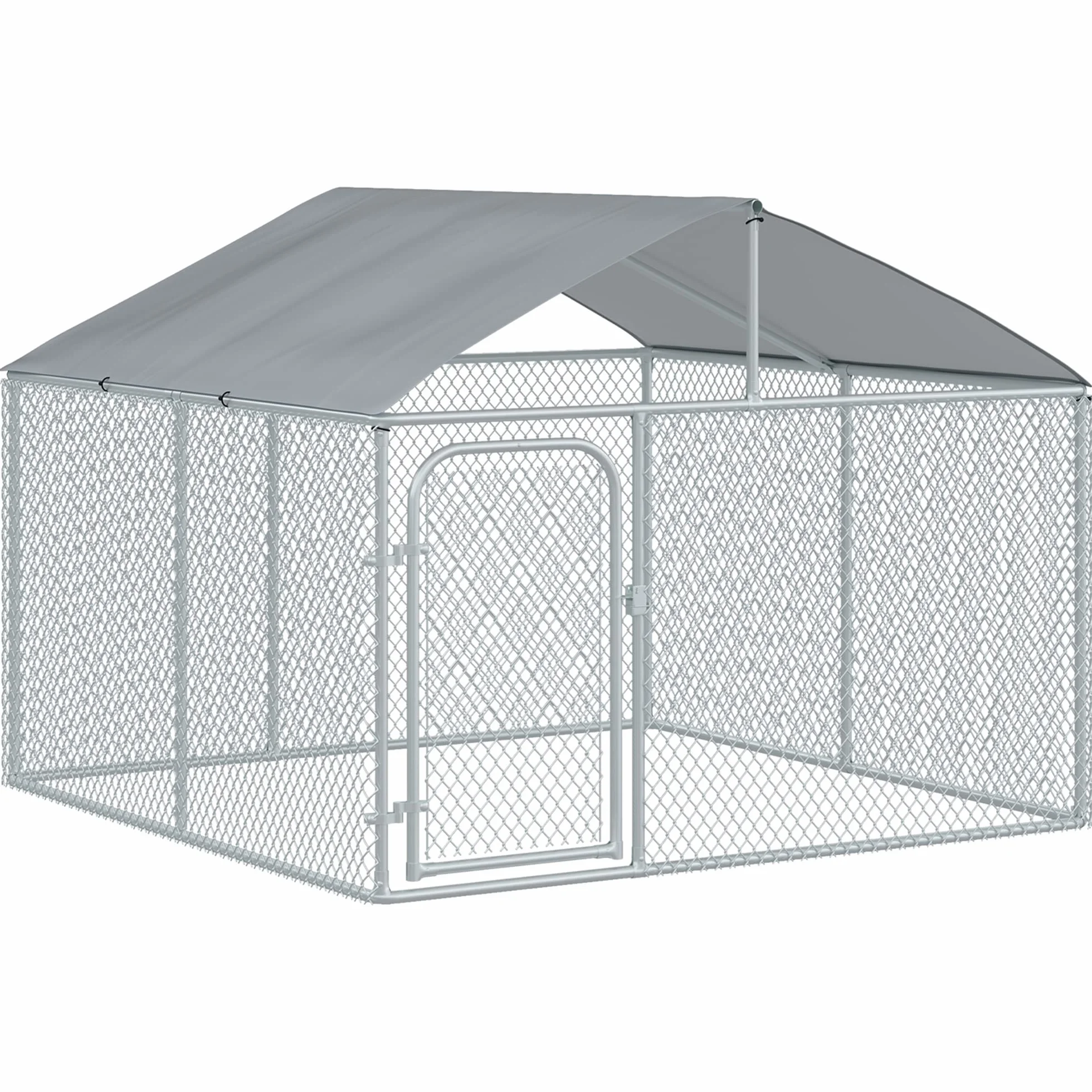 PawHut Chenil extérieur avec Toit pour Chien 5 m² - Parc grillagé 230 x 230 x 175 cm - Acier galvanisé