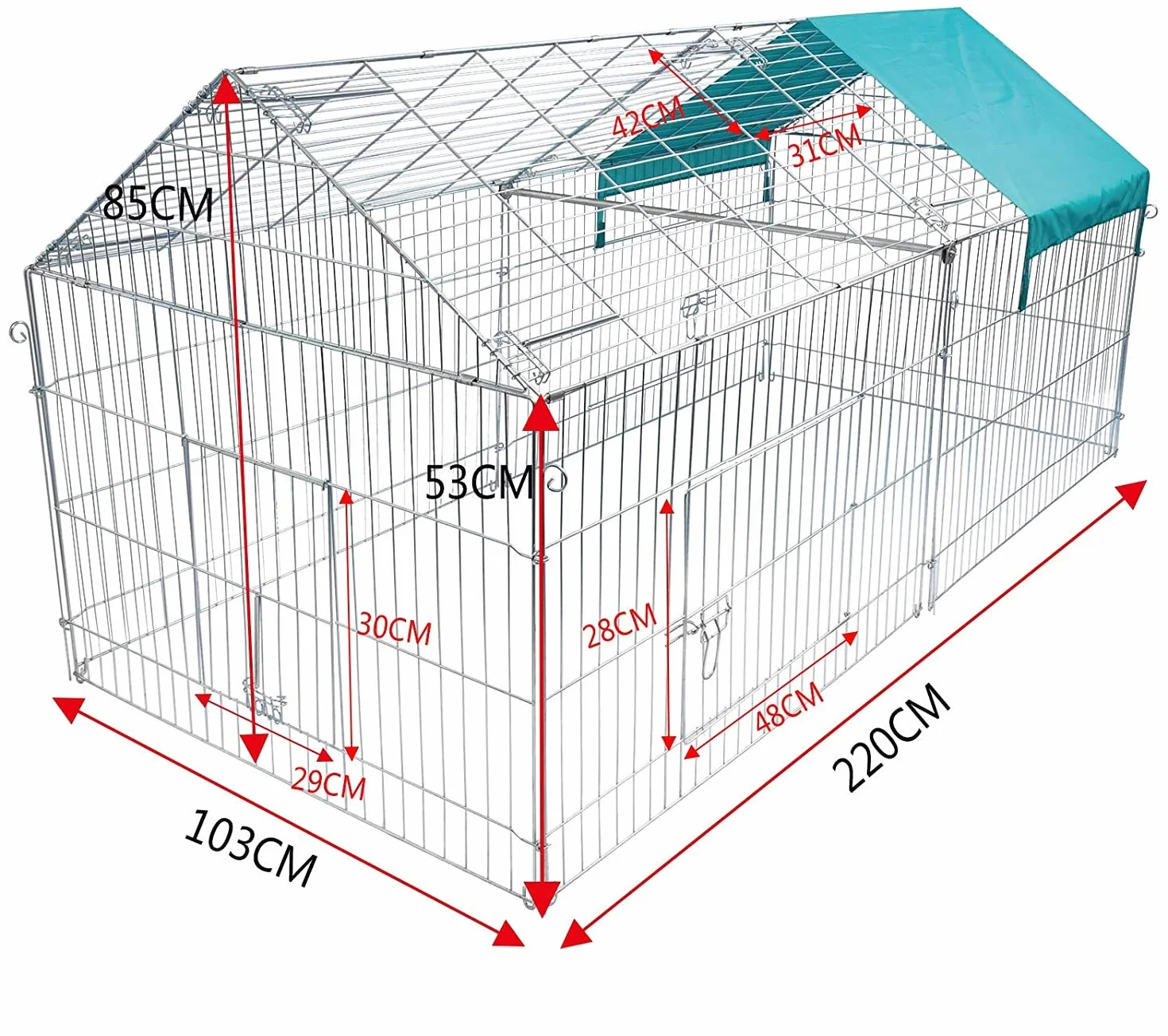 EUGAD Enclos Lapin Pliable avec Toit et Voile Solaire, Cage Extérieure en Métal 220x103x85cm