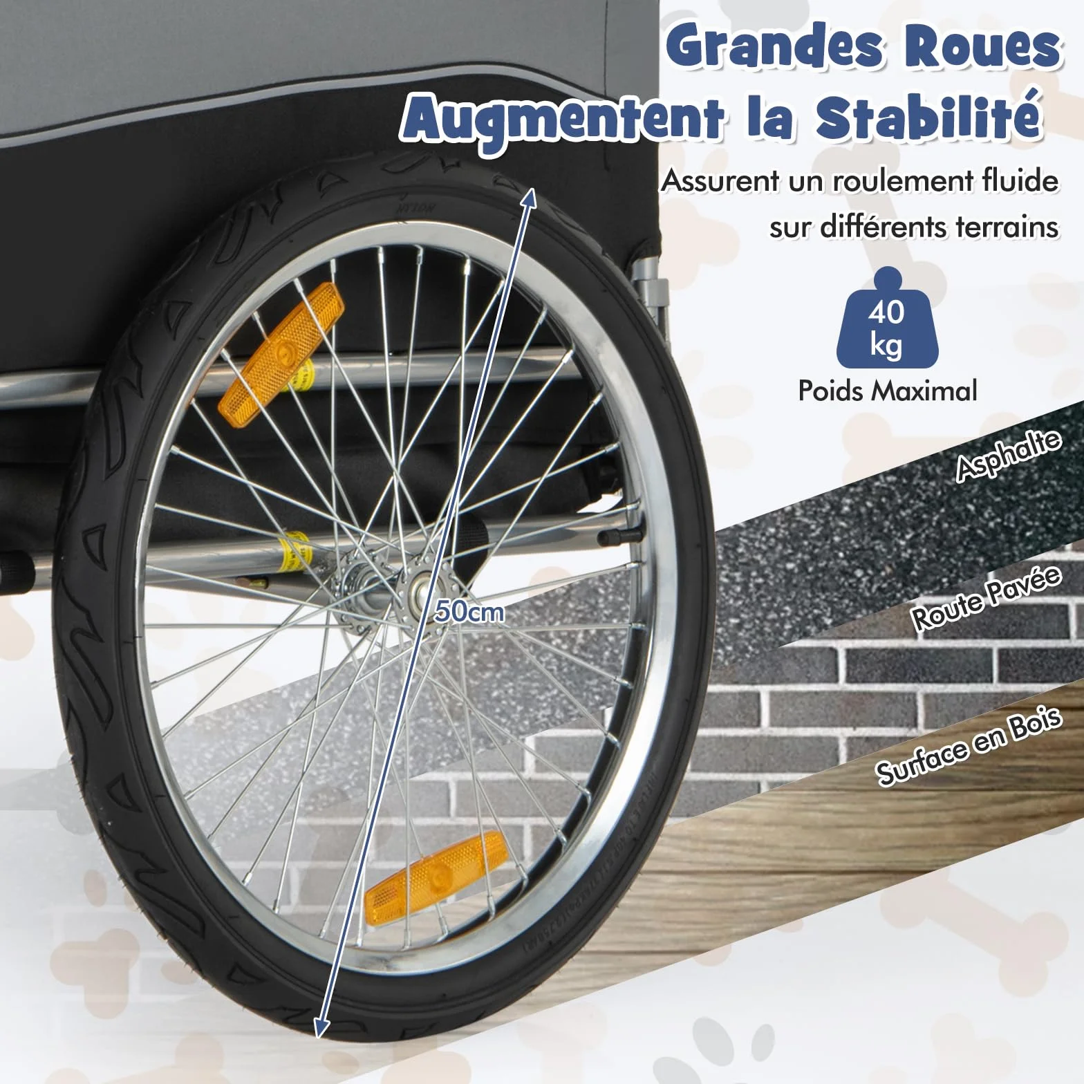 GOPLUS Remorque de Vélo pour Chien, Chariot Pliable, Charge Max. 40 kg, Gris