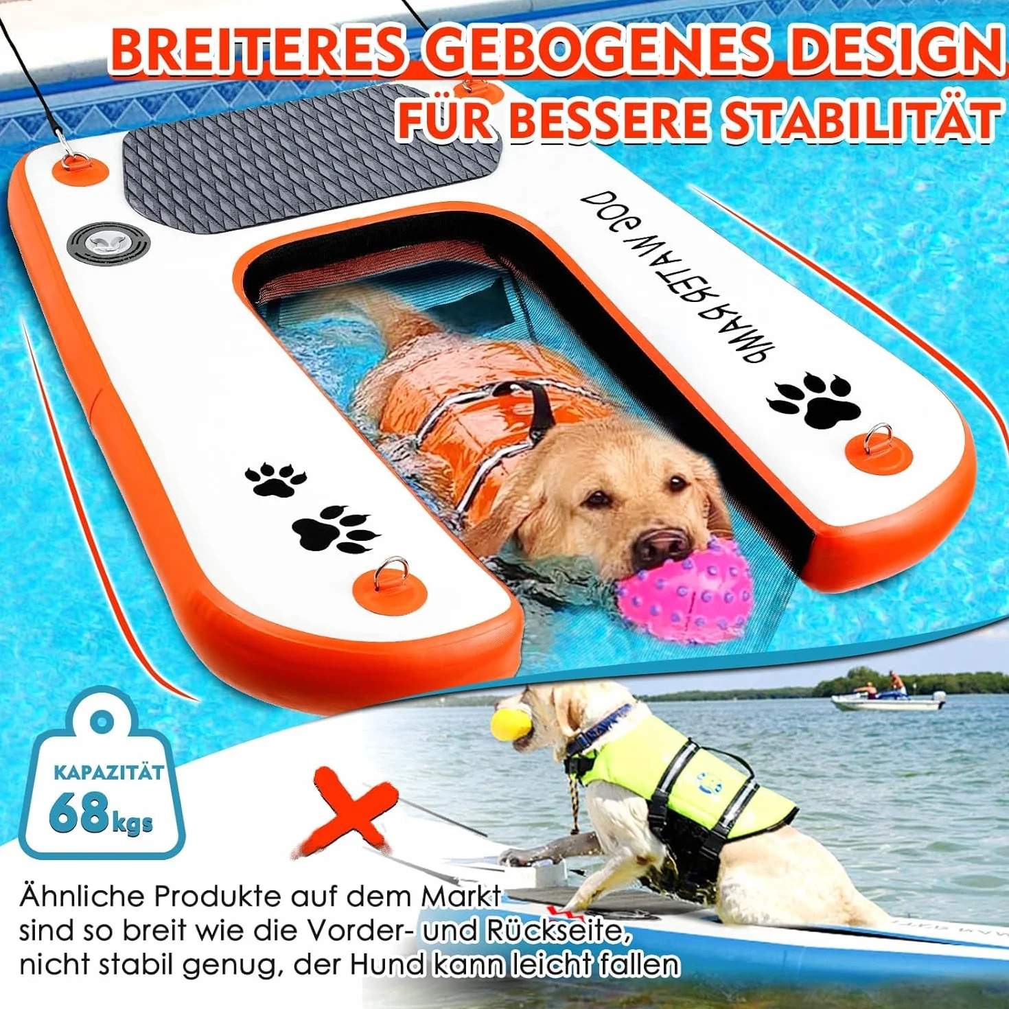 Rampe d'eau extra large pour chien, échelle antidérapante pour piscine, quai et bateau 68 kg