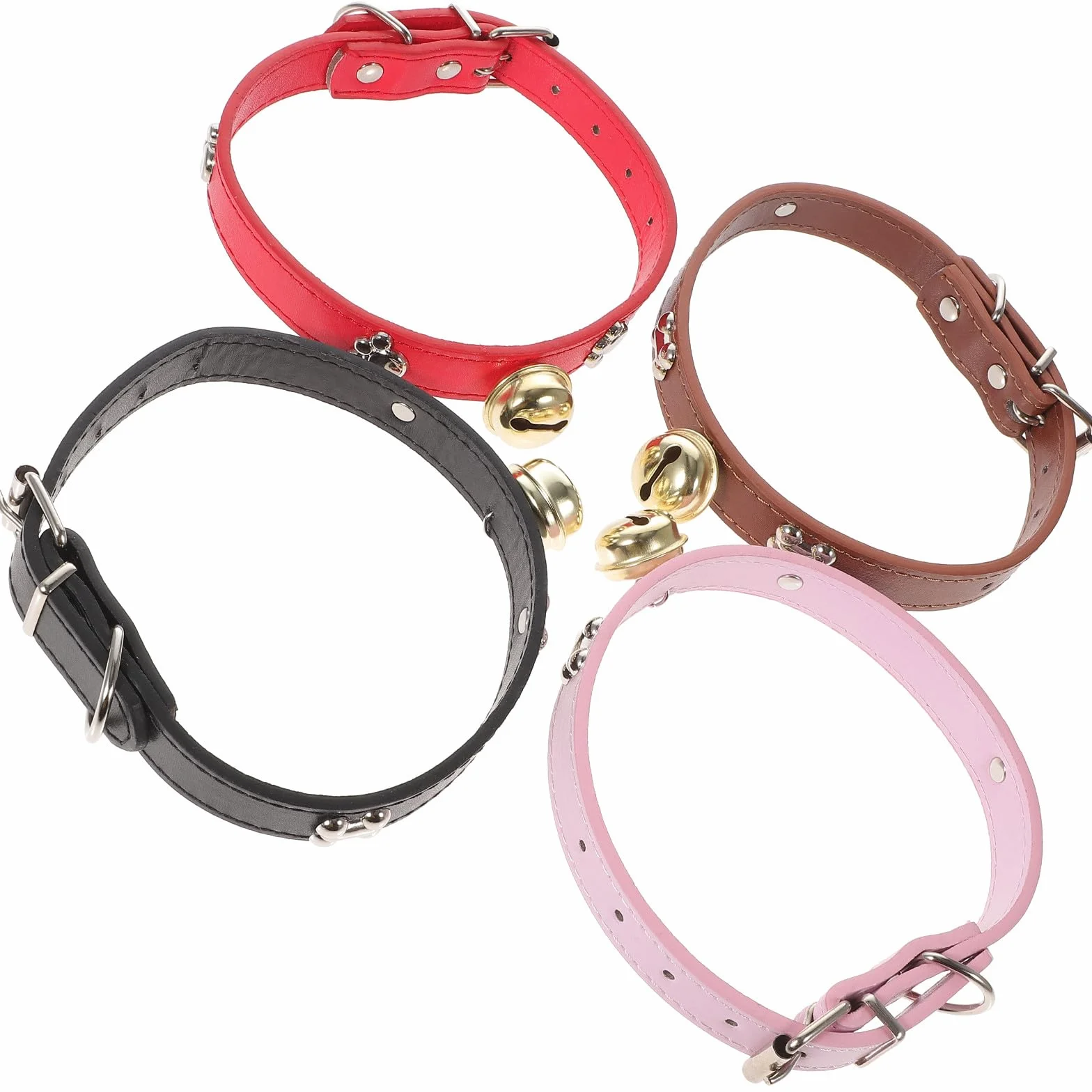 Gatuida Lot de 4 Colliers en PU Réglables pour Bétail avec Clochettes, Design à Trous pour Ajustement Facile, Adaptés pour Vaches et Chèvres en Élevage