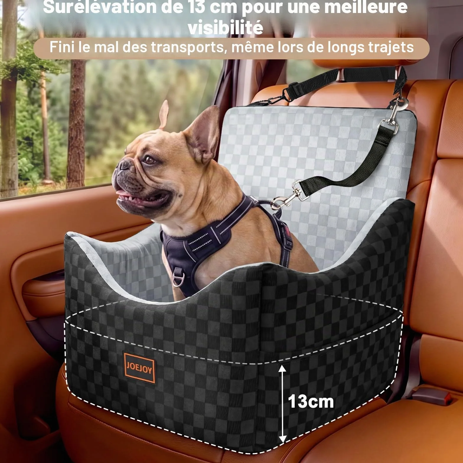 Siège Auto Chien Extra Stable pour Petite à Moyenne Taille, Mousse à Mémoire de Forme, Housse Lavable, Coussin Double Face
