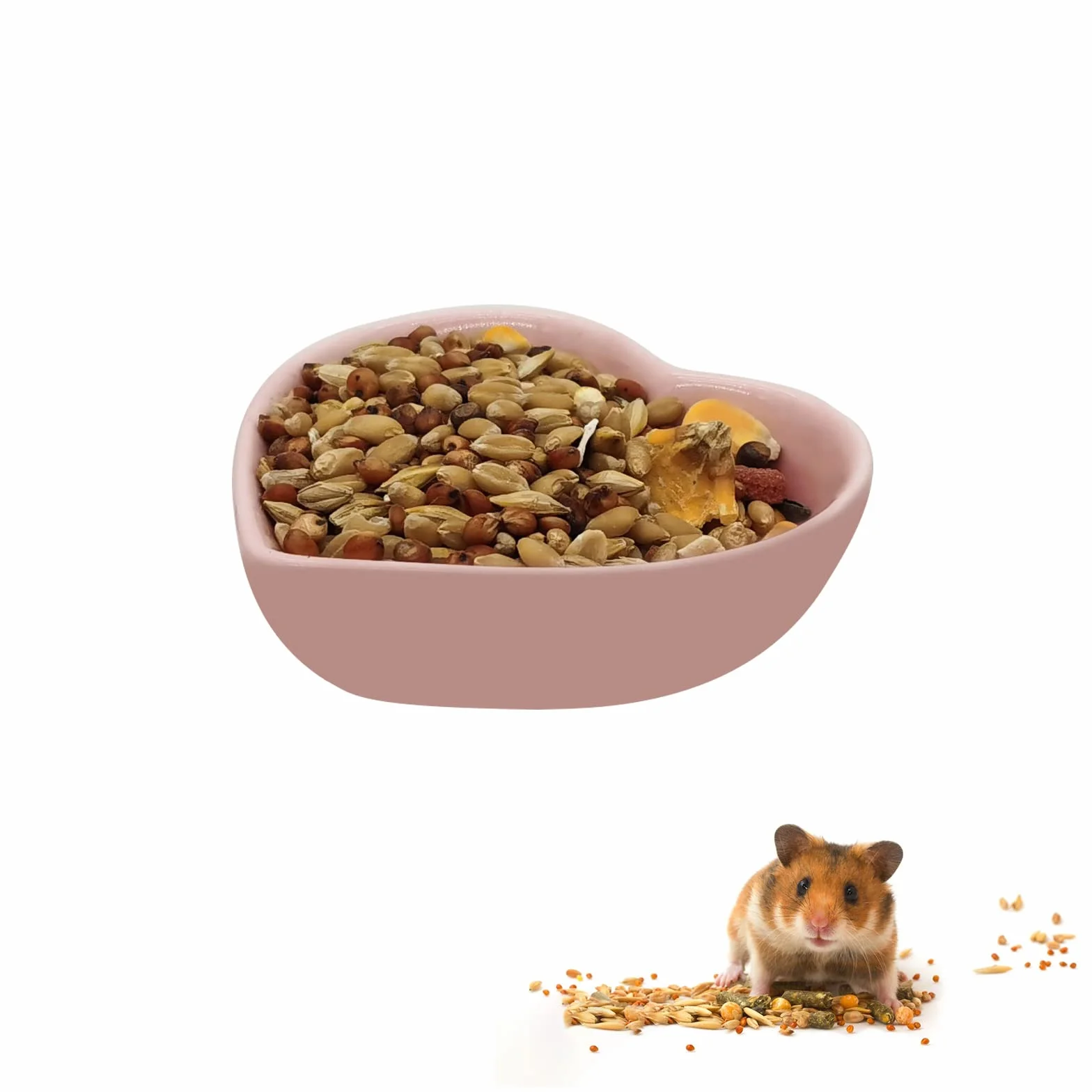 Bol céramique en forme de cœur pour hamster, cochon d'Inde, gerbille, hérisson, chinchilla, perroquet (rose)