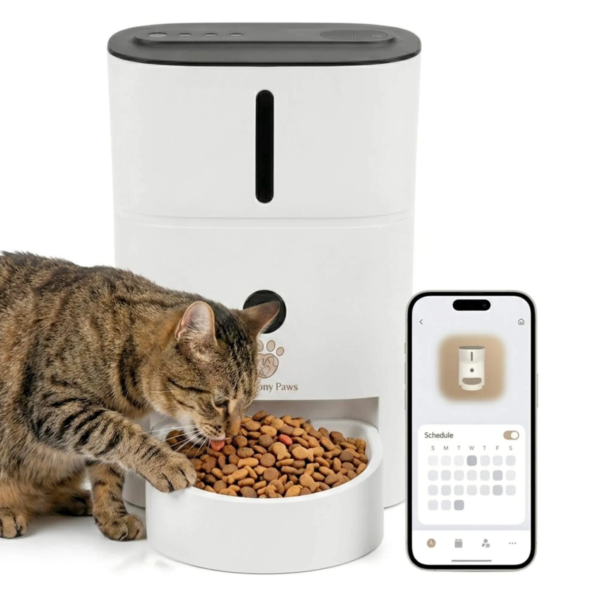 HarmonyPaws Distributeur de Croquette prenium Automatique connecté Smartlife WiFi avec caméra Haute définition à détecteur de Mouvement et Micro intégré