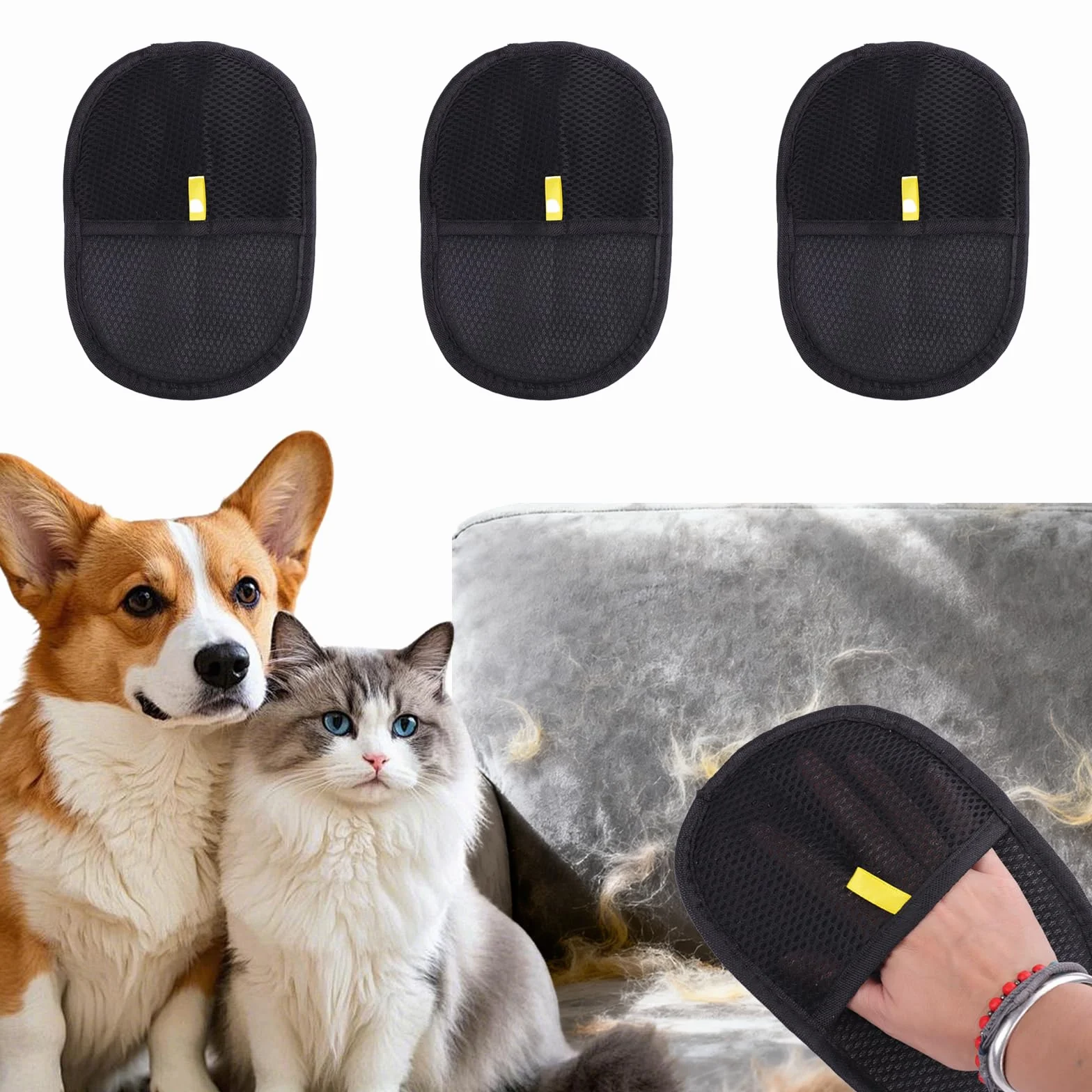 Gants de toilettage pour Chat, Gant Anti Poils Animaux, Gant Ramasse Poils Animaux, Gant de Retrait de Poils, Pet Hair Remover Gloves