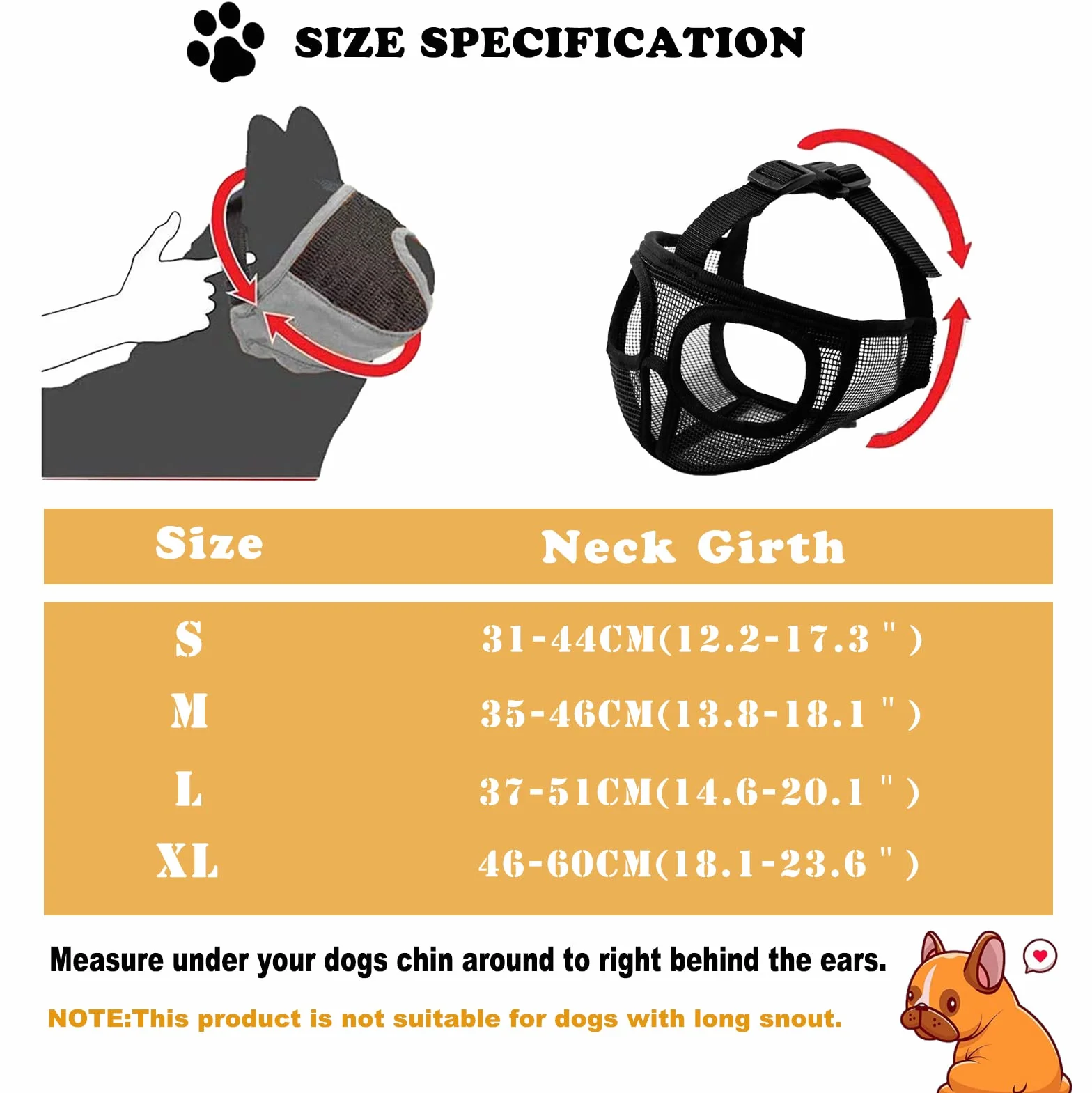 ILEPARK Museliere pour Bouledogue, Réglable ne Couvrira Pas Les Yeux Mêches Muettes Museau pour Mordre la Mât (L,Noir)