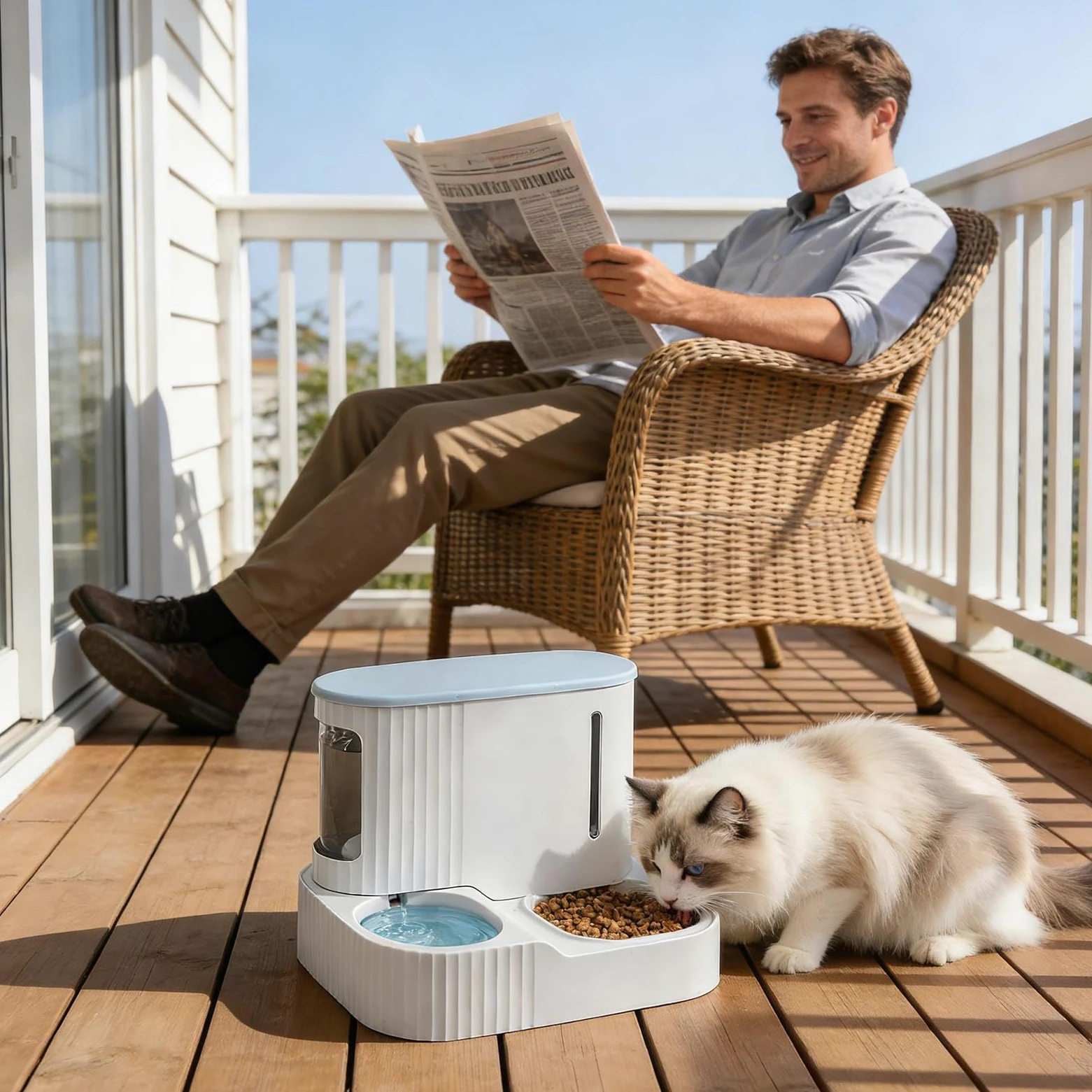 Distributeur de Nourriture et d'eau Automatique pour Chat,Fontaine À Eau Animaux 2 en 1 - Doseur Détachable De Croquettes pour Chat De 3L - pour Chaton