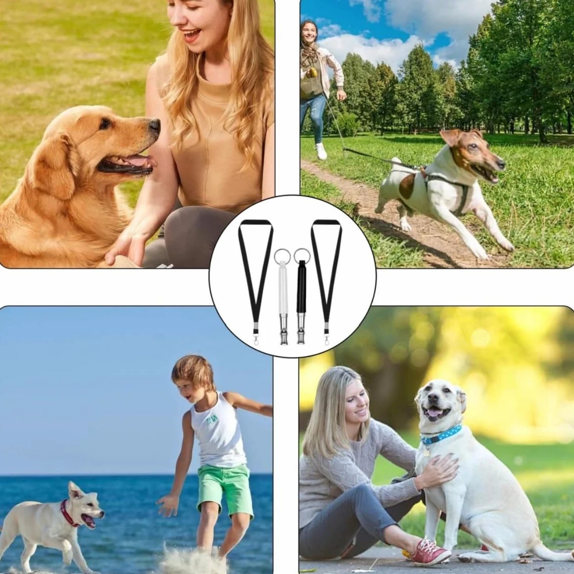 Sifflet à Ultrasons pour Chien Silencieux 2 Pièces Anti Aboiement Haute Fréquence Réglable avec Lanière Dressage Rappel