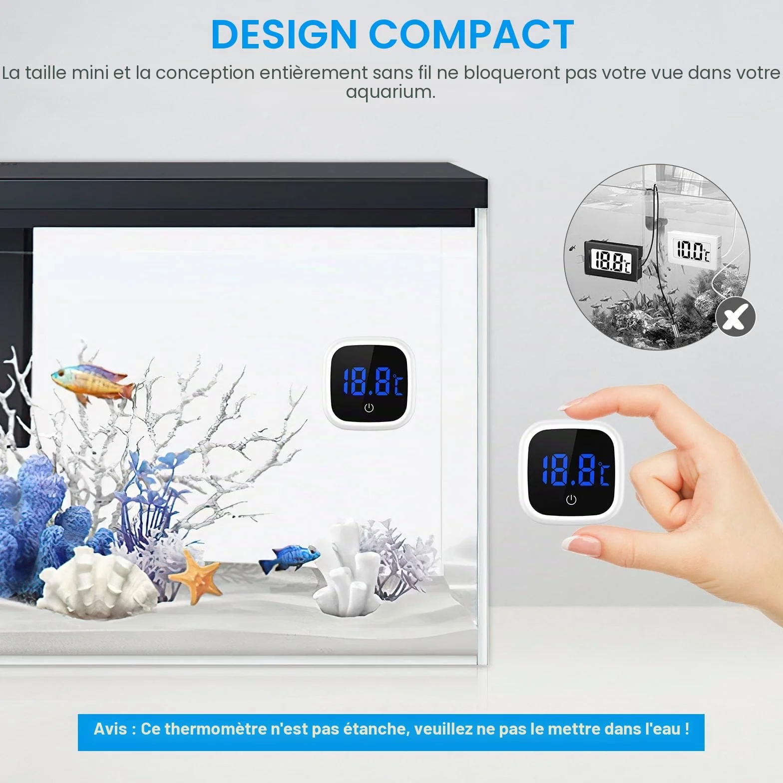 Brifit Thermomètre Aquarium Numérique avec Ecran Tactile LED, Sans Fil pour Eau Douce et Marine