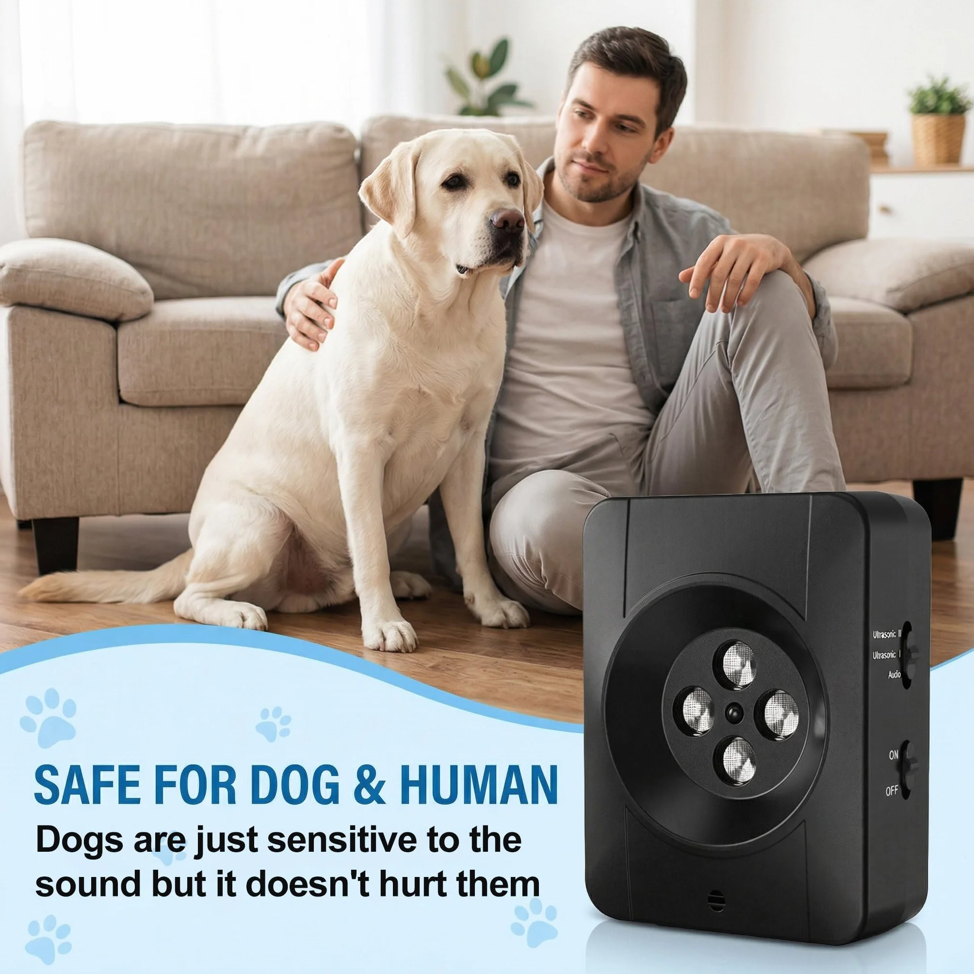 Anti Aboiement pour Chien Ultrasons 33FT avec 3 Modes, Dispositif Anti Aboiement pour Chien Noir