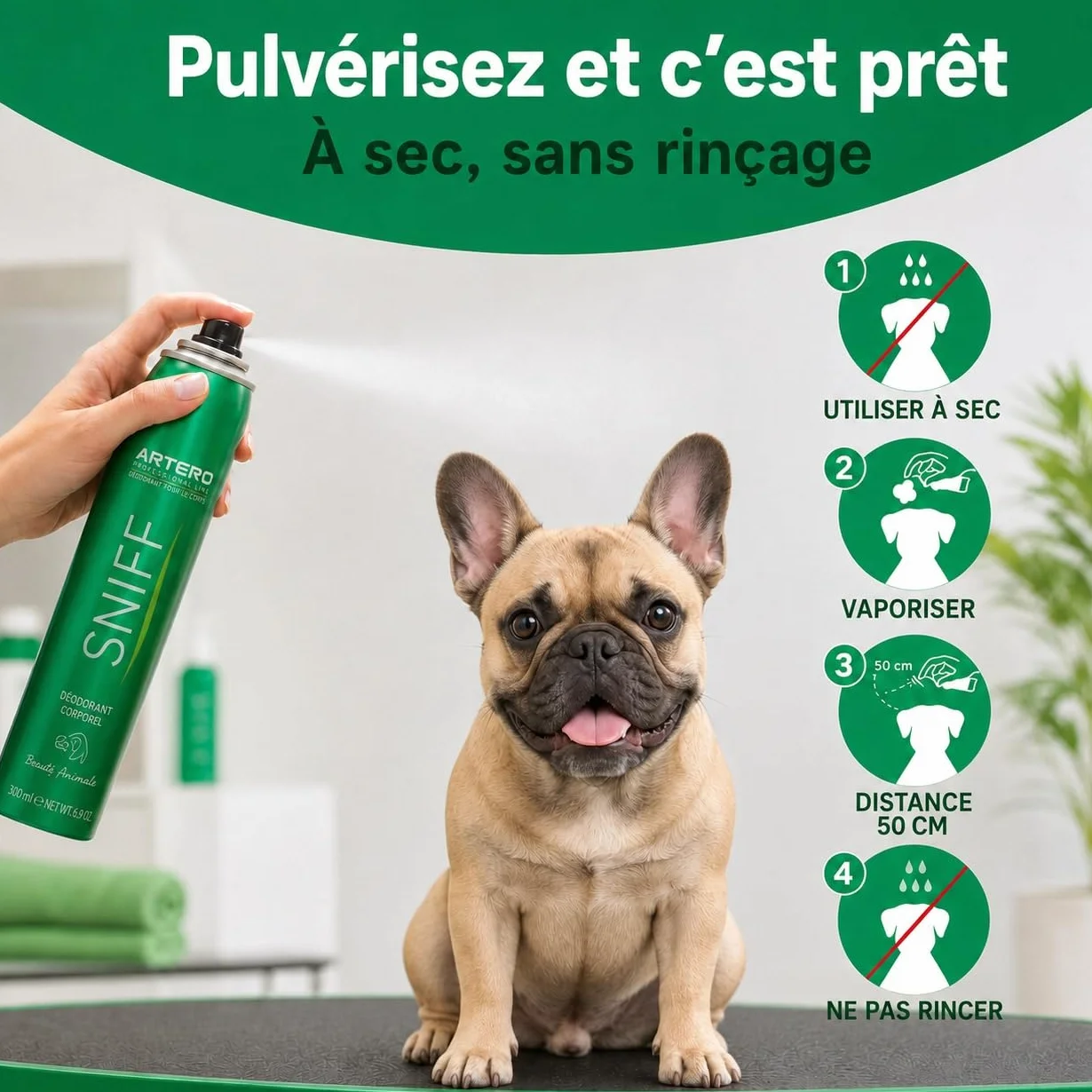 ARTERO Sniff Désodorisant pour Chiens 300ml - Élimine Mauvaises Odeurs, Spray Corps Longue Durée, Vegan sans Parabènes