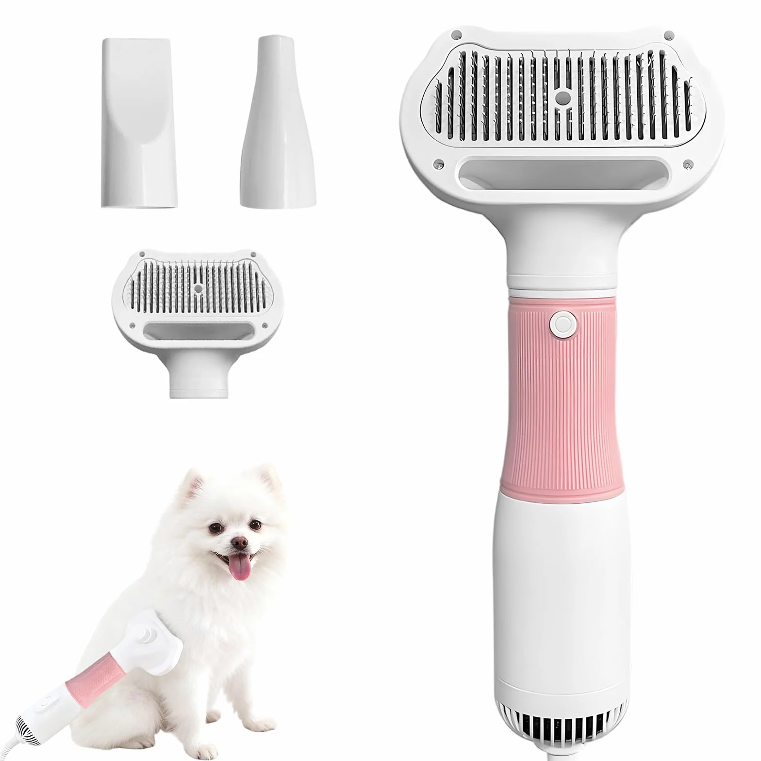 Séchoir de toilettage pour chien avec brosse lissante, séchoir portable professionnel 3 en 1 pour chiens et chats Réglages de température réglables, brosse soufflante pour une utilisation à la