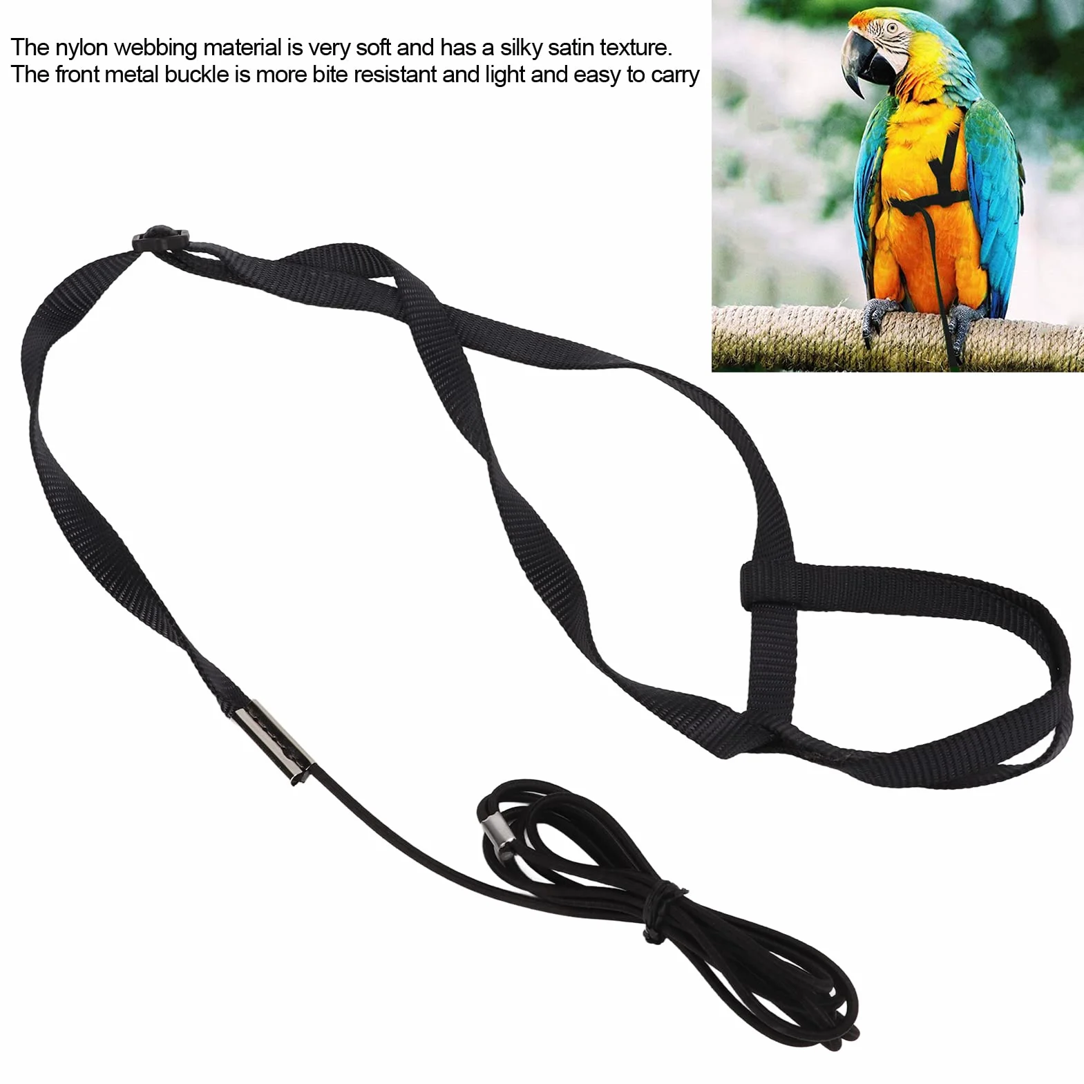 Harnais et Laisse Perroquet Réglable en Nylon, Accessoire Exercice Plein Air pour Ara Perruche Cacatoès Gris Africain, Empêche Fuite et Évasion, pour Vol Libre Sécurisé en Extérieur