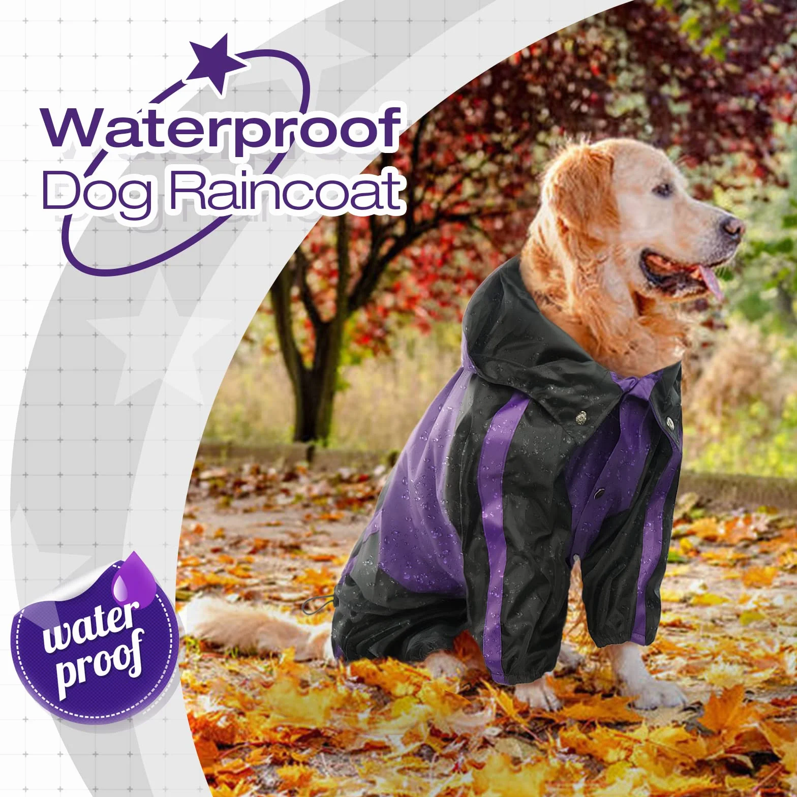 Manteau de pluie imperméable pour chiens de grande taille, poncho léger avec capuche, gilet résistant à la neige, vêtements de pluie avec trou pour laisse