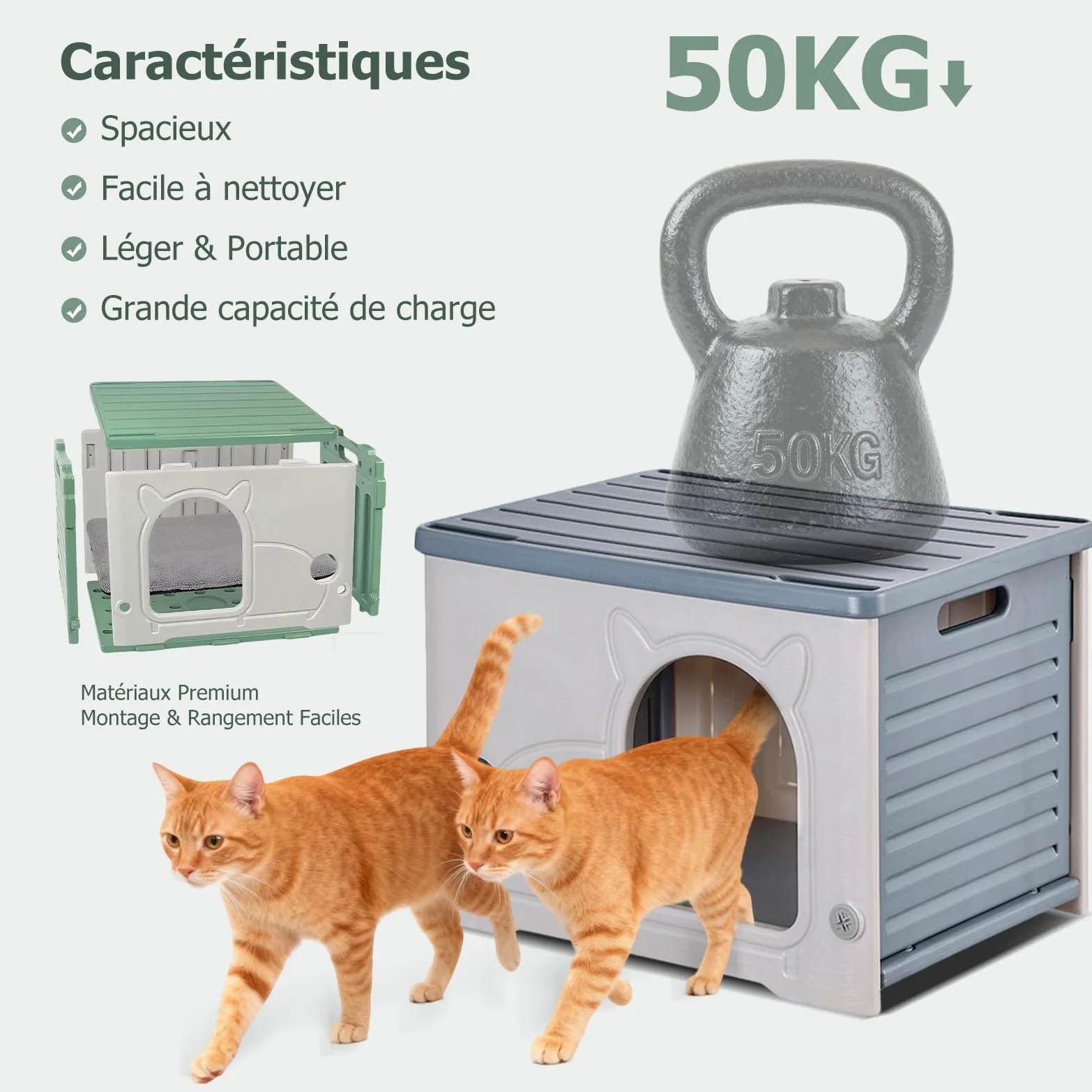 PETCUTE Maison de Chat en Plastique pour l'intérieur et l'extérieur,Résistante aux Intempéries,Maison pour Chats en Plastique,Imperméable,Abri pour Chat Sauvage,pour Toutes Les Saisons,Gris