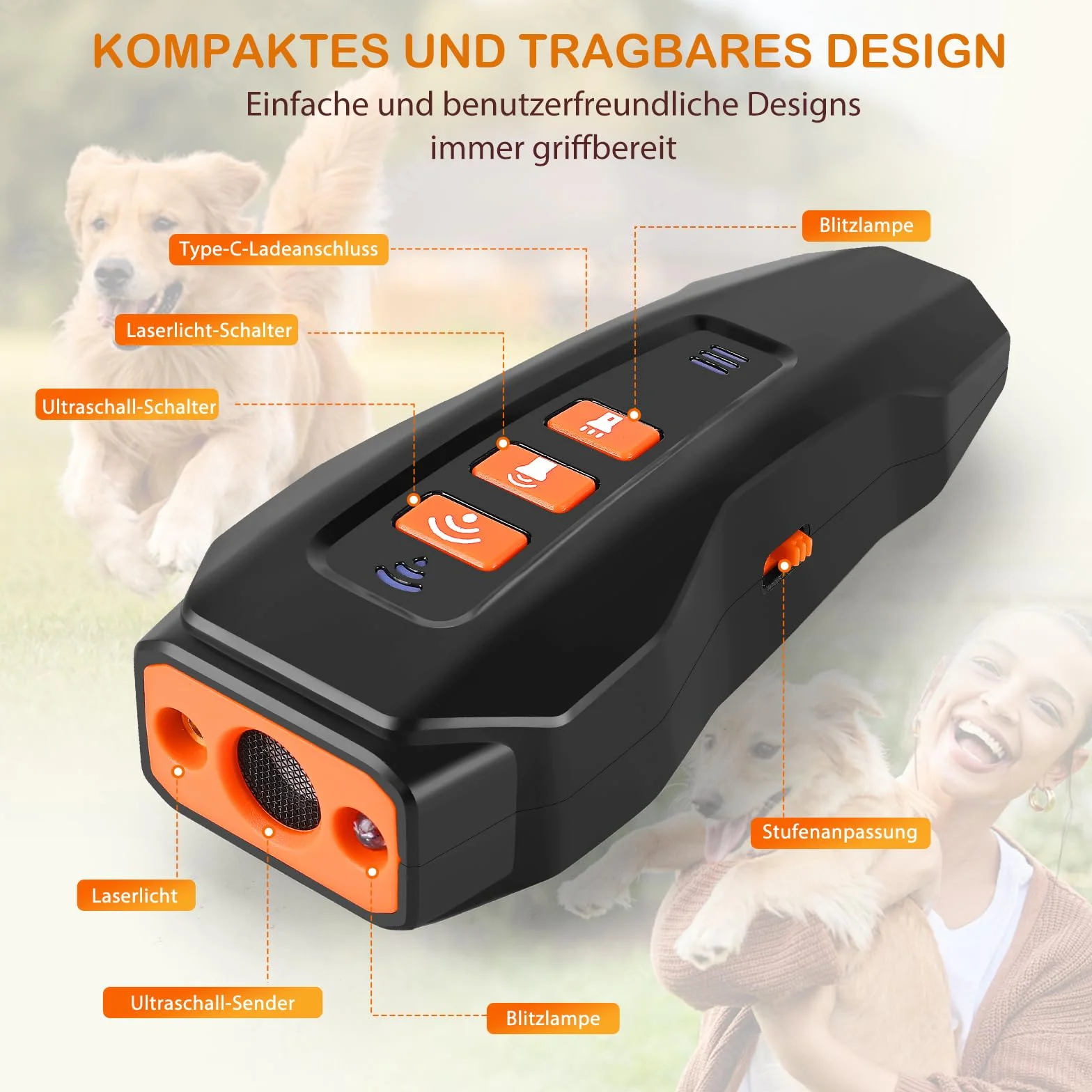 Anti Aboiement Chien Répulsif à Ultrasons Antibell Puissant Réglable 3 Fréquences 10M Portée Lampe de Poche