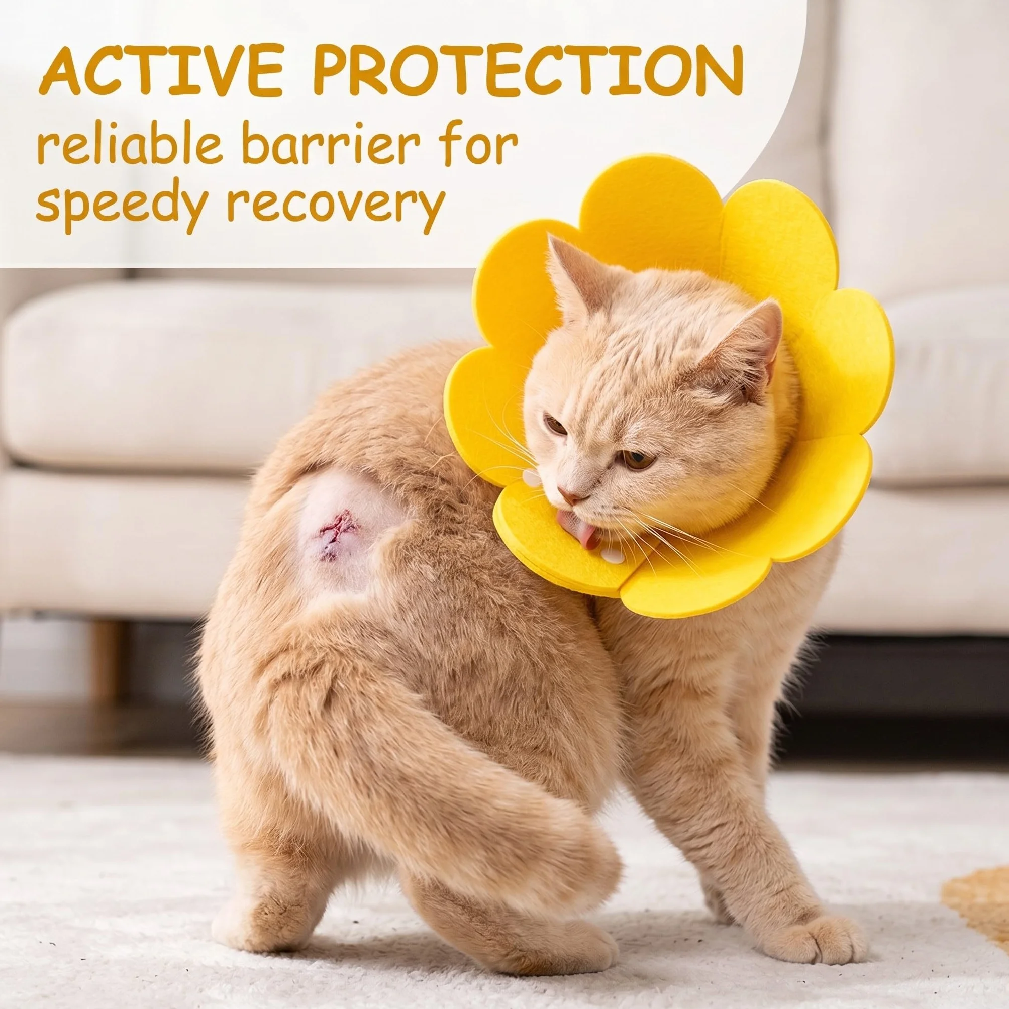 Collier Élisabéthain Pour Chat 6-9Kg, Collerette Anti-Léchage Jaune, Médical Post-Opératoire Doux