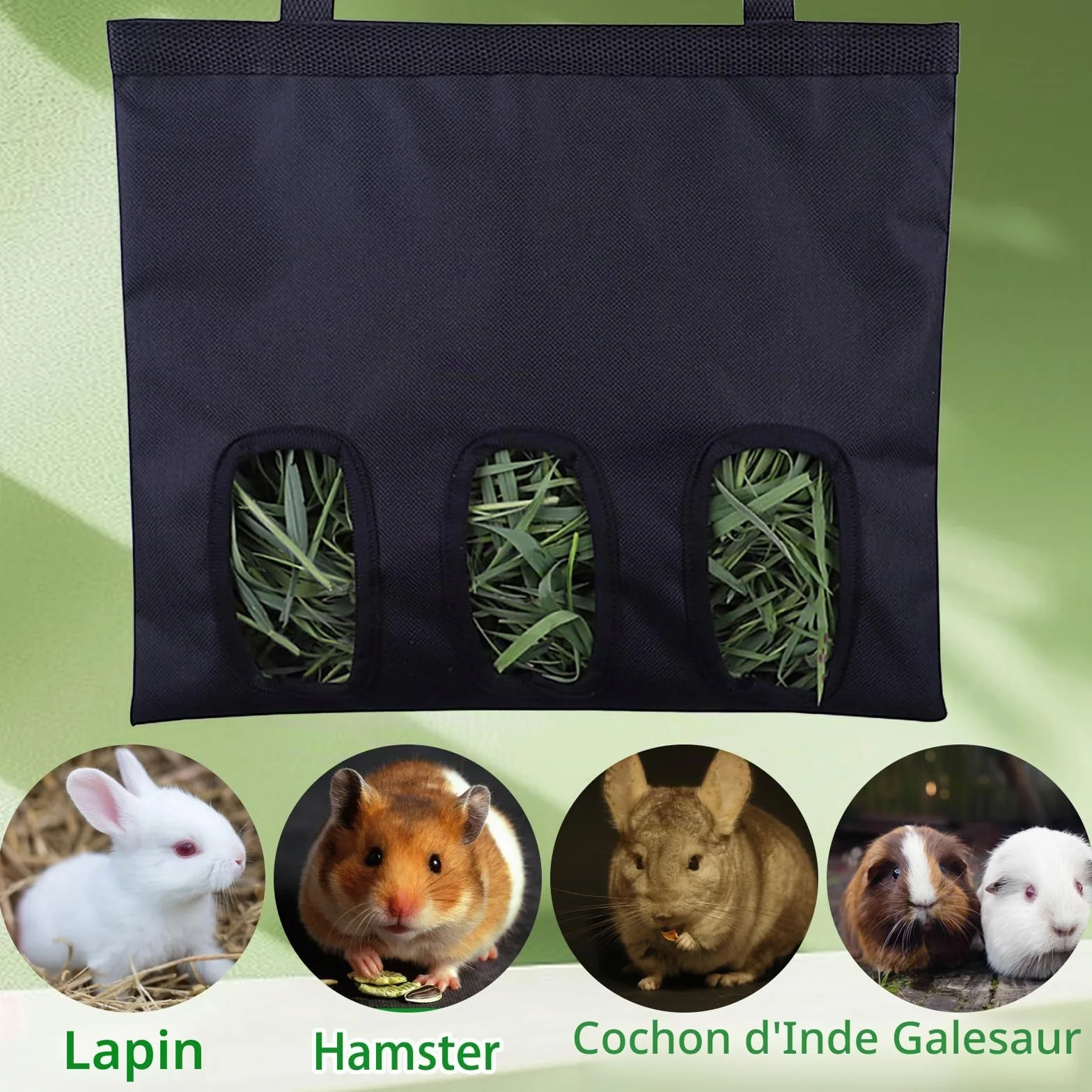 Mangeoire à Foin pour Lapin, Cochon d'Inde, Hamster - Sac de Rangement Lavable Suspendu Automatique (3 Ouvertures)