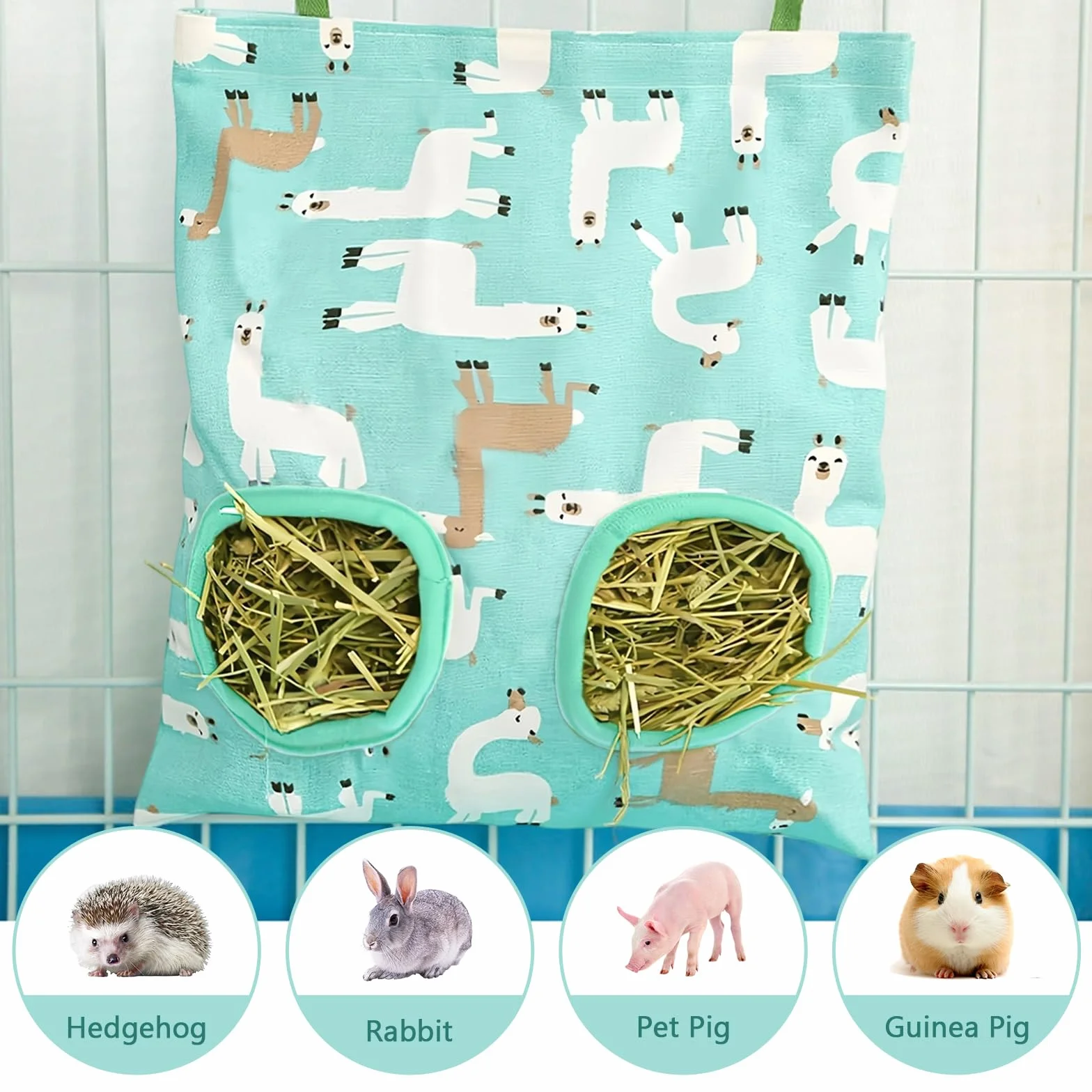 Sac à Foin pour Lapin, Sac de Foin Suspendus Animaux Supports de Stockage avec 2 Trous pour Chinchilla, Cochon d'Inde et Taupe