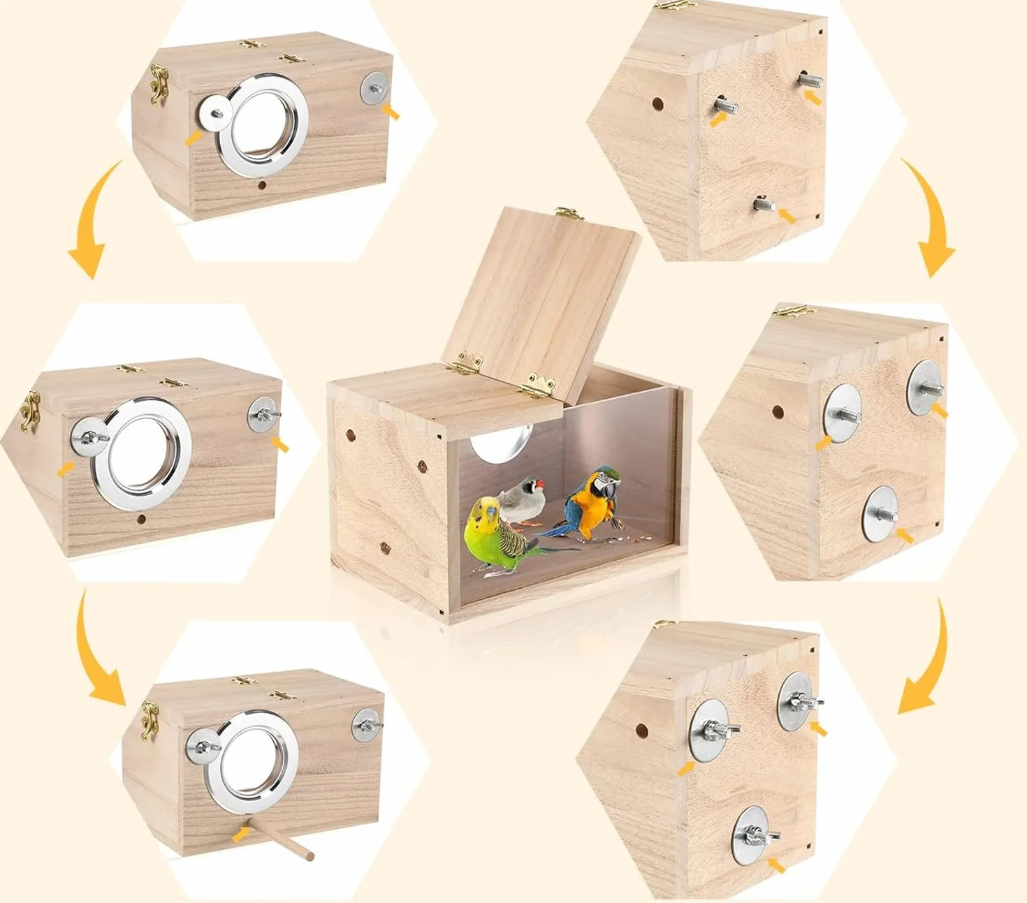 Nichoir pour perruches transparent en bois naturel - Volière pour perruches et perroquets