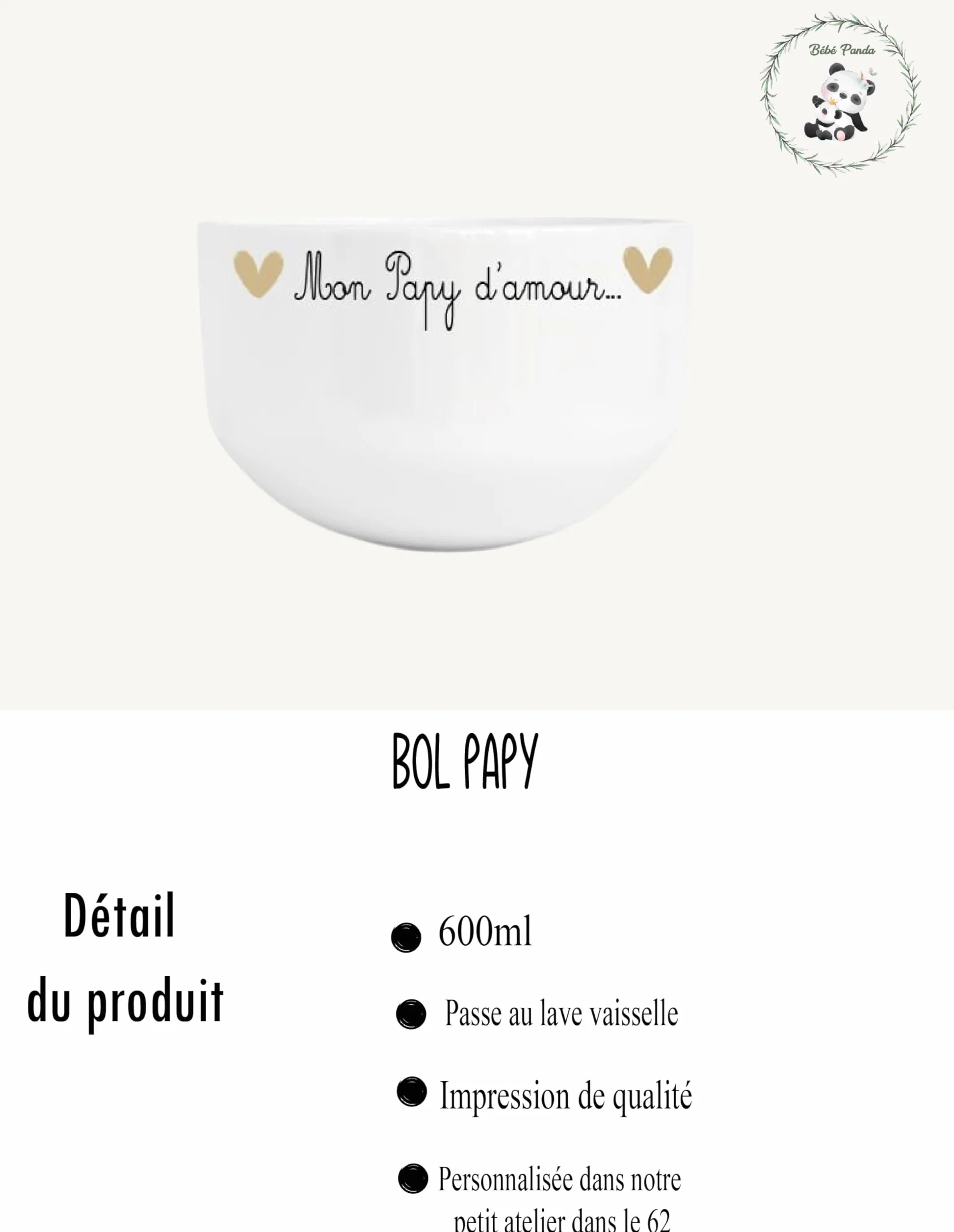 Bol Blanc Personnalisé Mon Papy d'Amour Cadeau Grand-Père Bol à Soupe Céréales Café