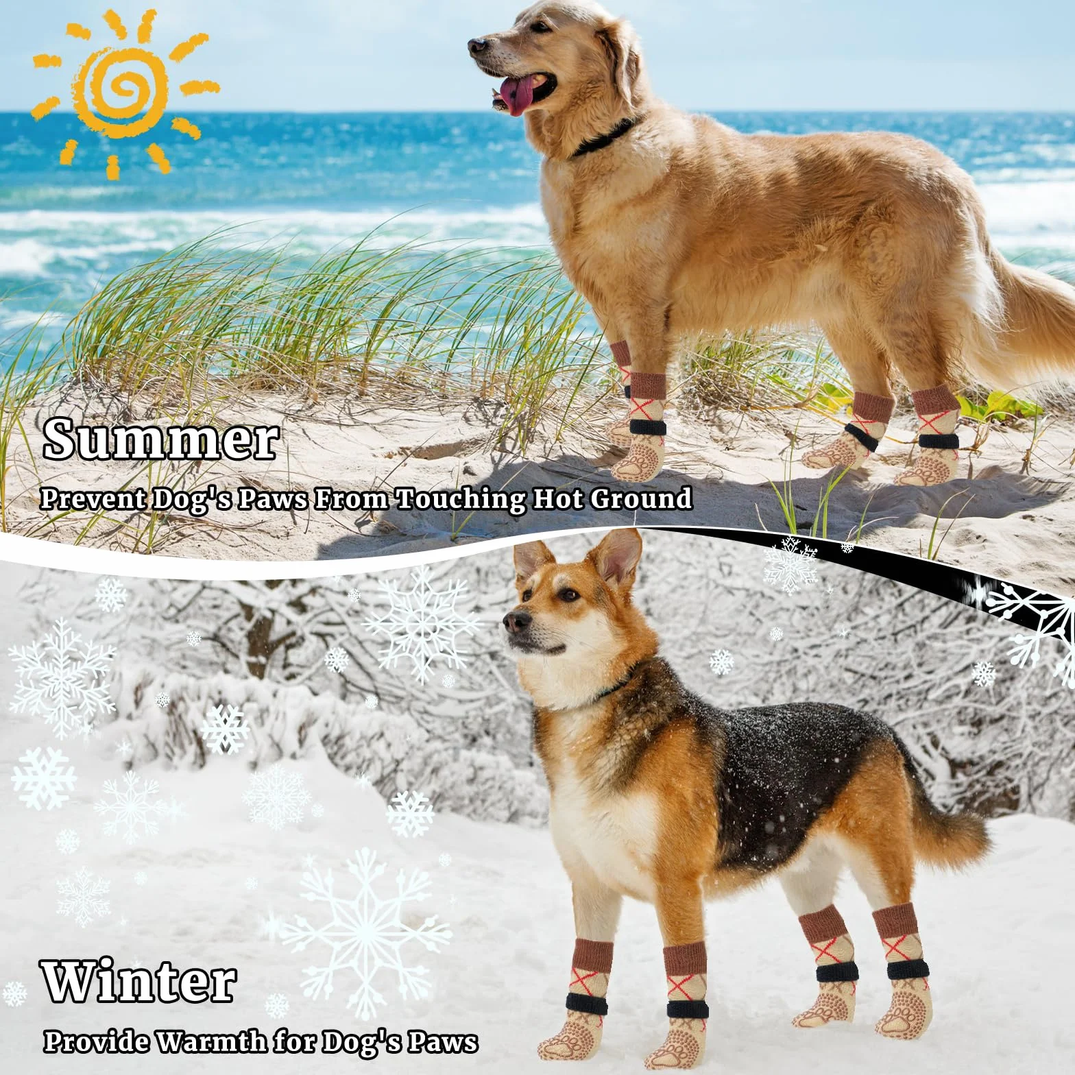 Chaussettes Chien Antidérapantes 2 Paires Protection Plaie Réglable Flexible Chausson Chiens Intérieur Extérieur Brun XL