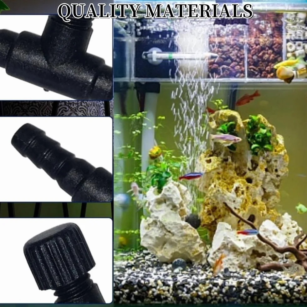 Aquarium Pompe Valve d'Air Vanne de Régulation T-Forme Connecteurs 2 Voies pour Tube 4 mm 12 Pcs Noir