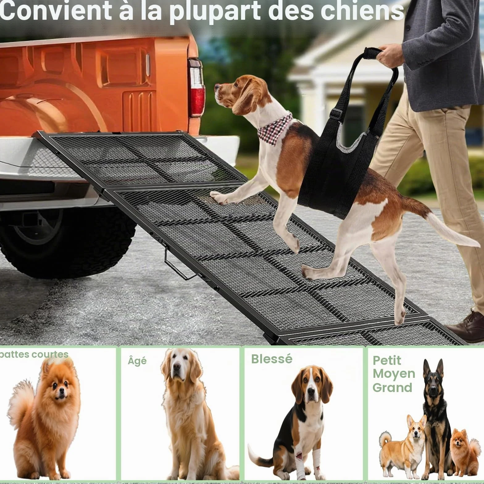 Rampe d'escalier pliable extra longue pour voitures, 190 cm, rampe d'escalier portable pour chien jusqu'à 180 kg, escalier pliable pour chiens de grande race, monter dans une voiture, un SUV, un