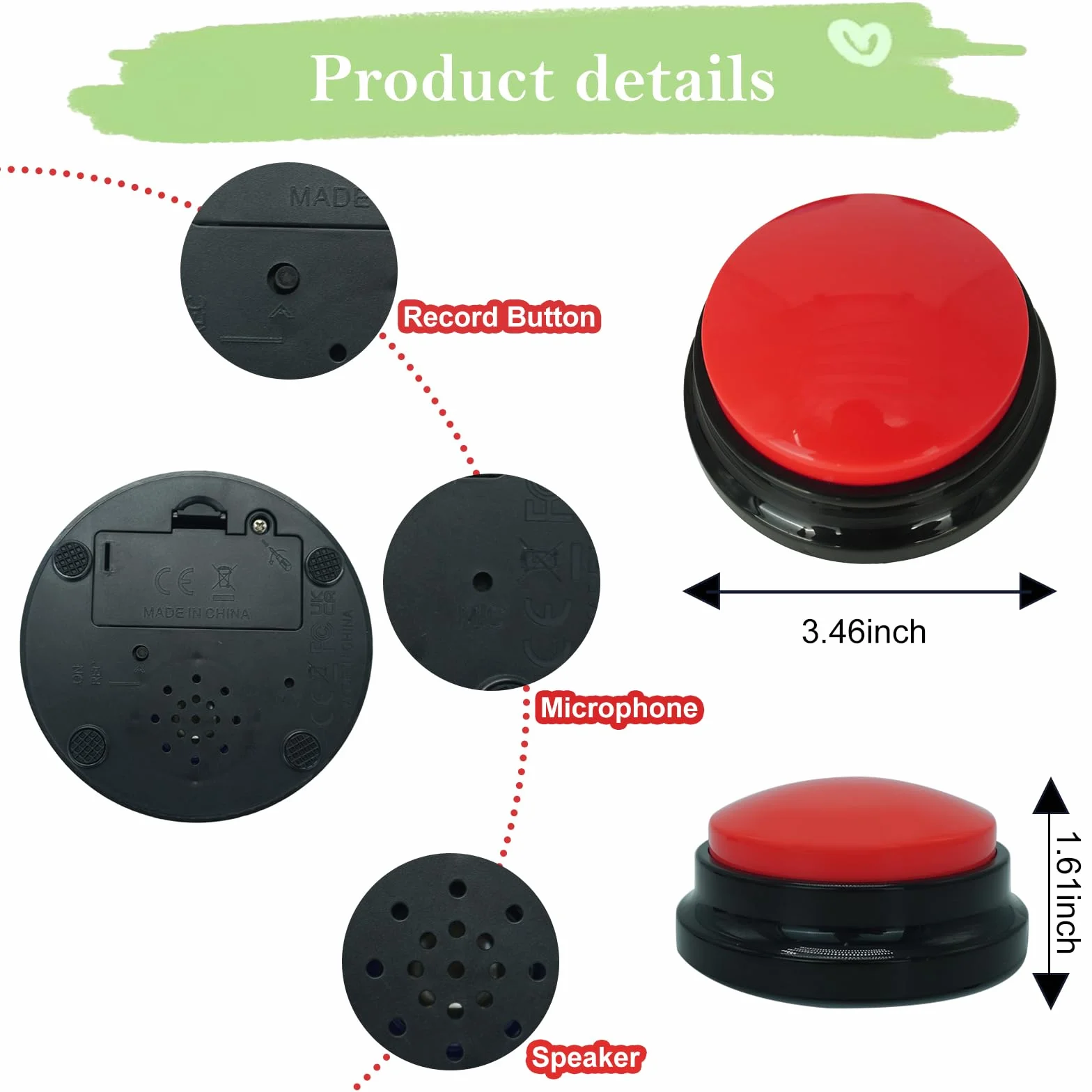 Gelabur 8 pièces Buzzer enregistrable, Buzzer Chien Communication Bouton 30 Secondes d'enregistrement, pour la Formation et Les Jeux pour Animaux de Compagnie