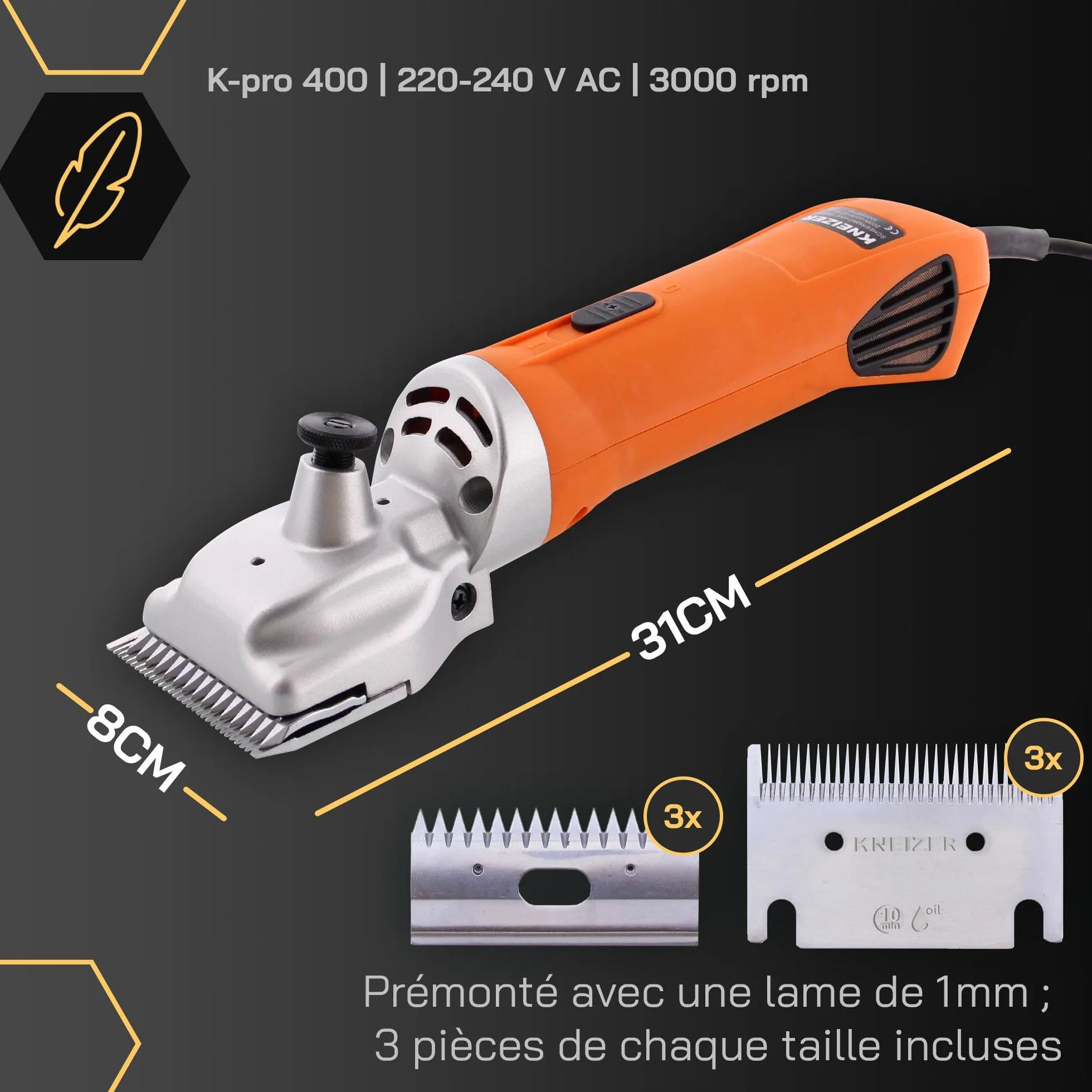 Tondeuse Cheval KNEIZER Kit Complet Lames Interchangeables Silencieuse Faible Vibration