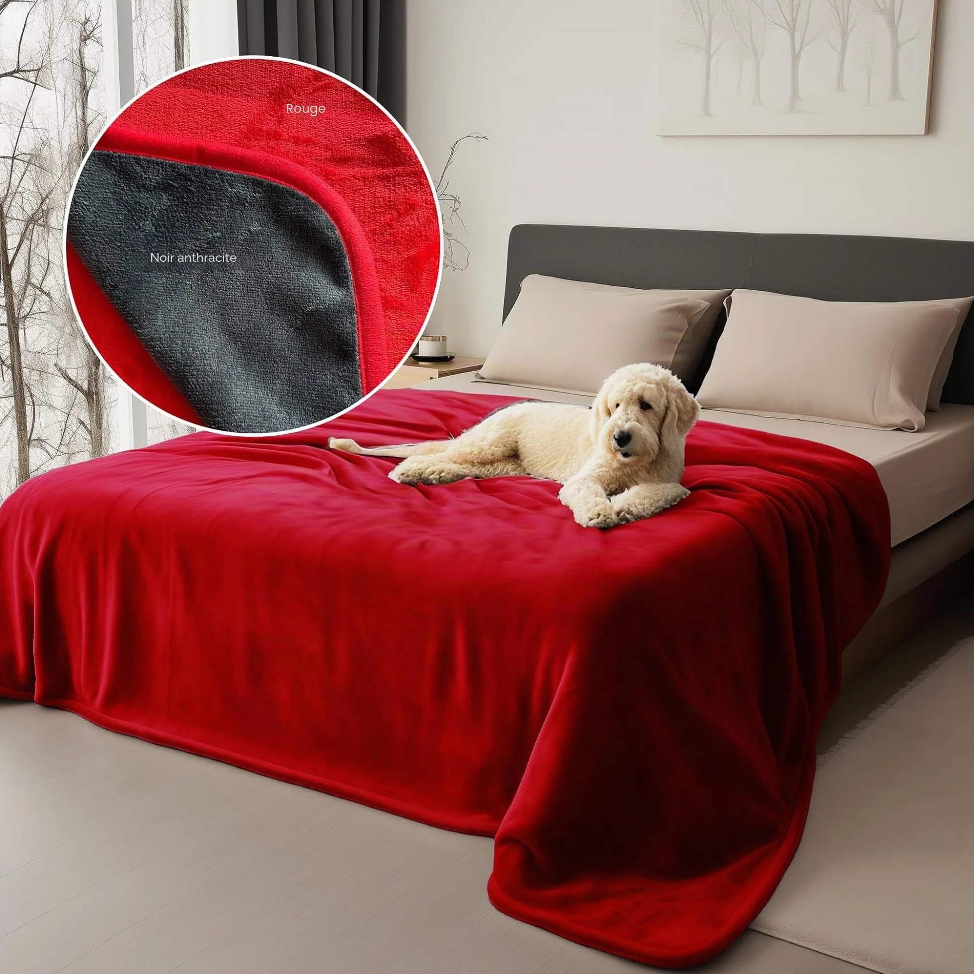 Housse imperméable Bedding Aid réversible anti-éclaboussures flanelle double face rouge passion noir minuit