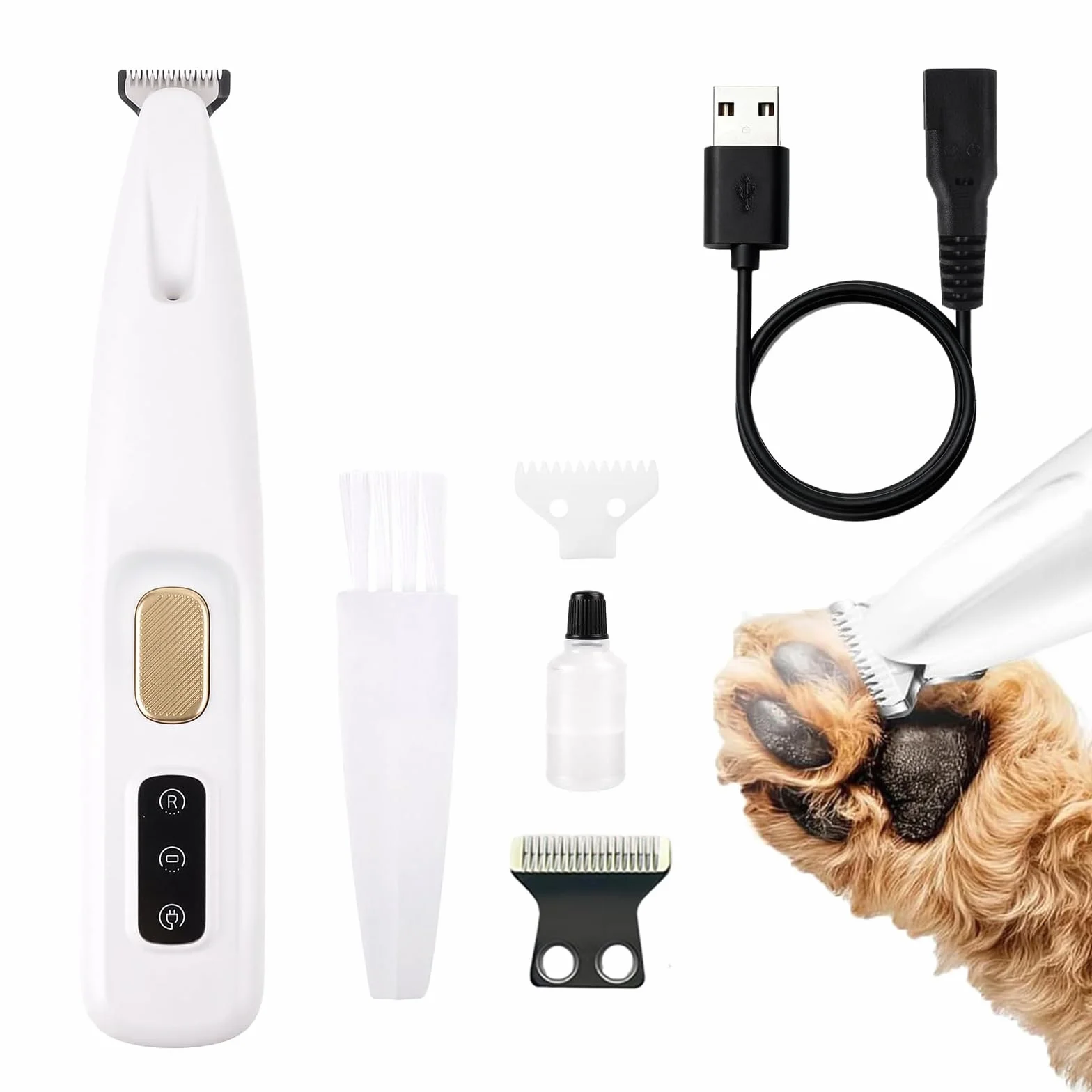 Tondeuse de Précision pour Chat avec Lumière LED, Étanche, Rechargeable USB, Rasoir pour Poils Longs et Zones Sensibles
