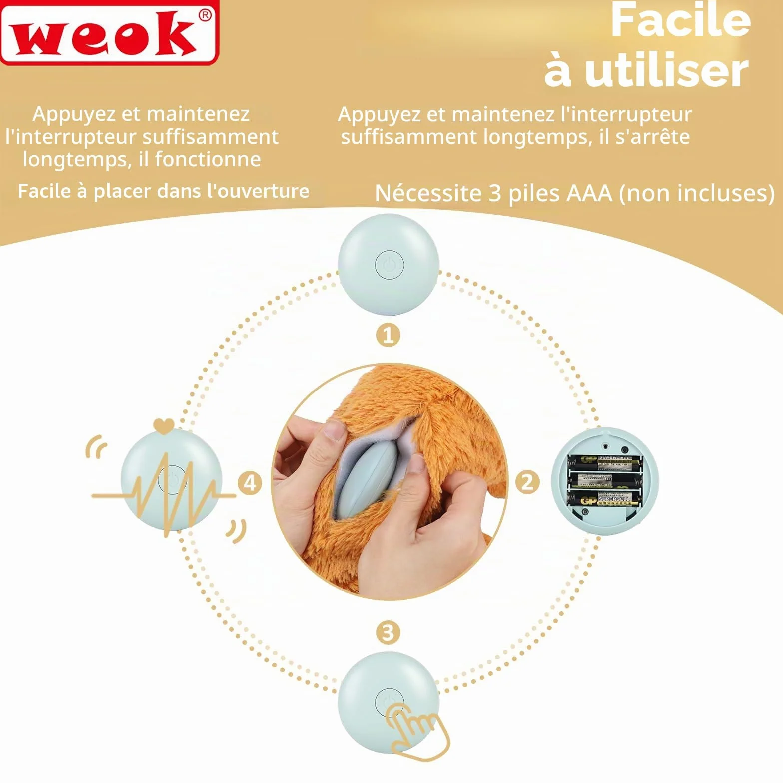 Jouet pour Chiot Oreiller Confortable Anti-Anxiété en Peluche avec Battements de Cœur pour Chiens et Chats