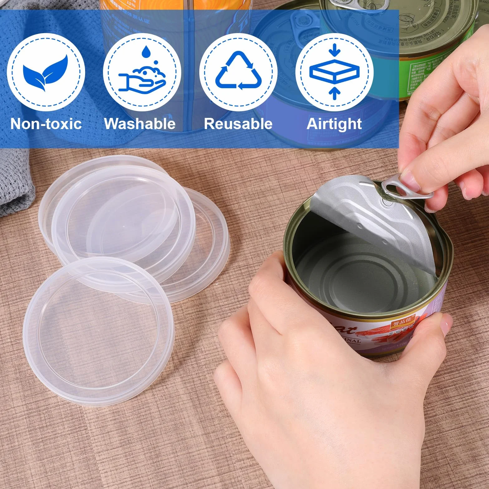 Couvercles réutilisables en plastique transparent pour aliments 75 mm - Lot de 6