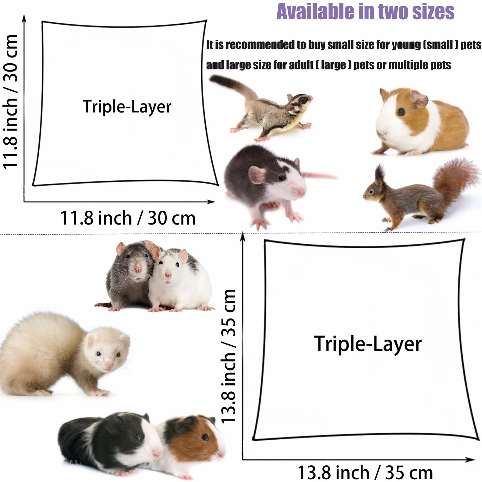 LeerKing Hamac Rat Lit Suspendu pour Cochon d'Inde Couchage Rongeur Hamac Furet avec 3 Couches pour Chinchilla Jouer et Dormir,Foncé Gris 30 * 30