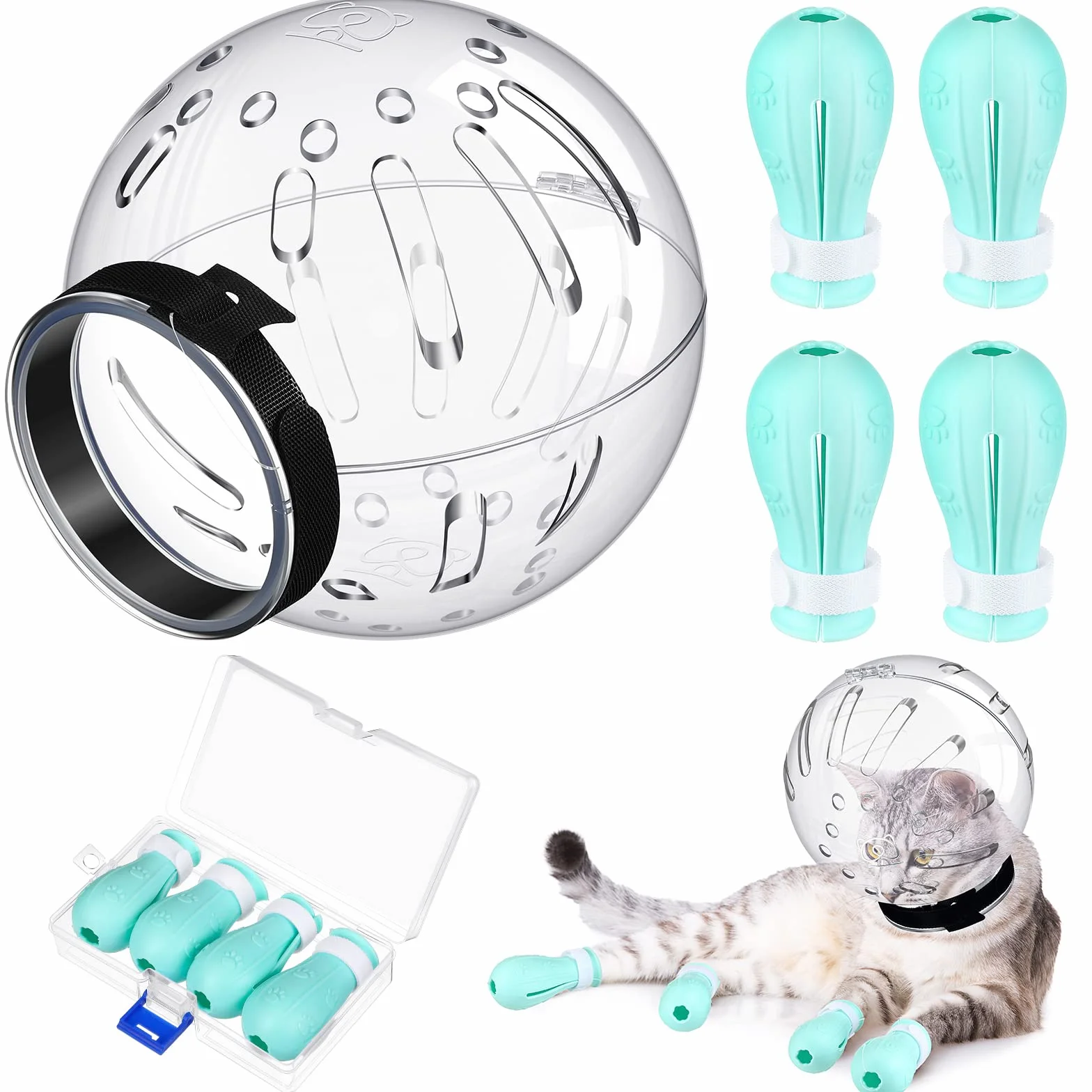 Muselière pour Chat avec Capuche Réglable et Couvre-Pattes, Anti-Morsure et Anti-Rayures en Silicone (Taille M)