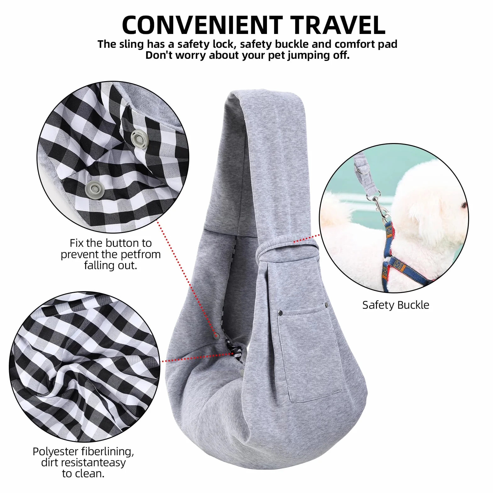 Écharpe de Transport pour Chien et Chat, Sac Mains Libres réversible avec Poche de Rangement, Harnais de Sécurité de Voyage