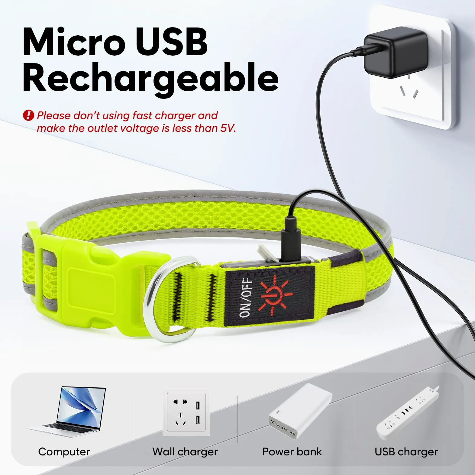Flashseen Collier lumineux pour chien à LED rechargeable par USB, vert, taille M | Collier lumineux super lumineux pour chien, maille respirante, collier lumineux pour promenade nocturne du chien